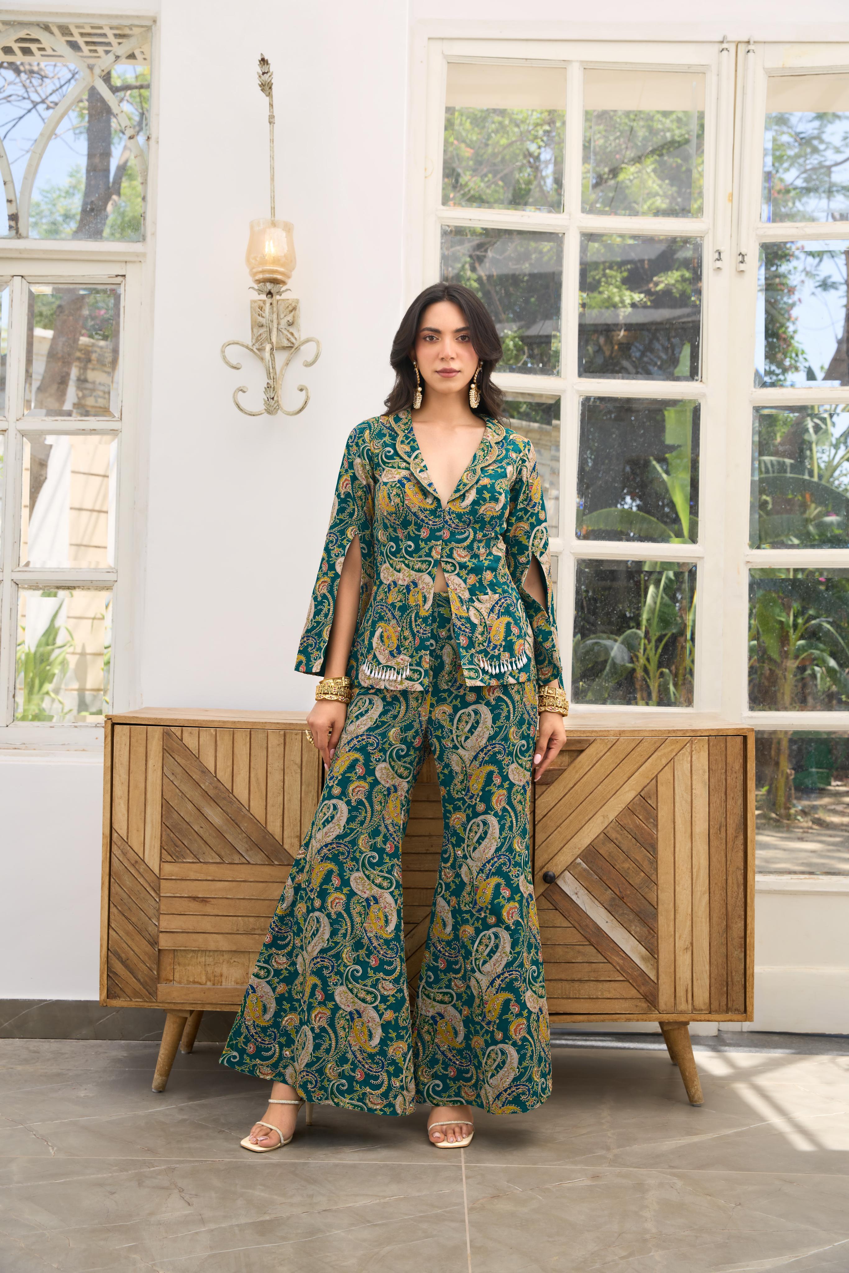 Emerald green printed co-rd set