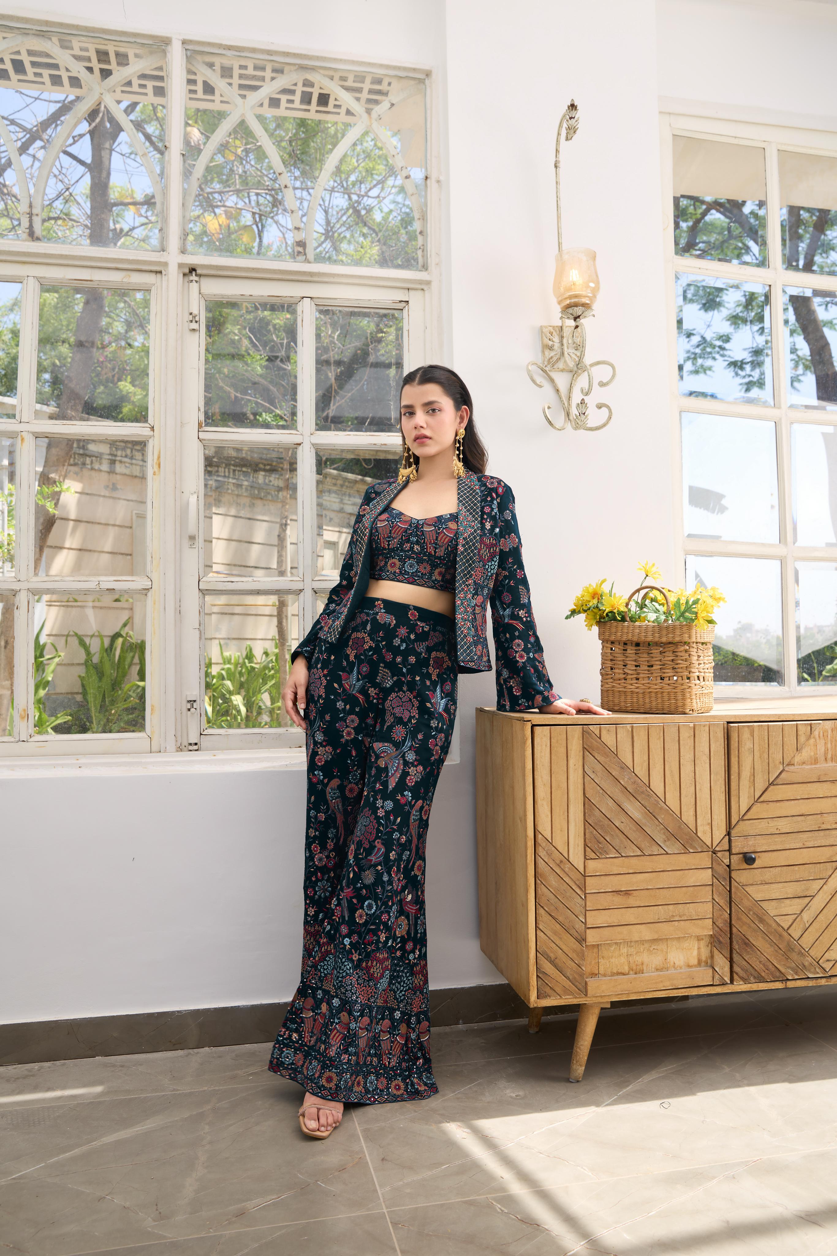 Teal Printed Palazzo Set
