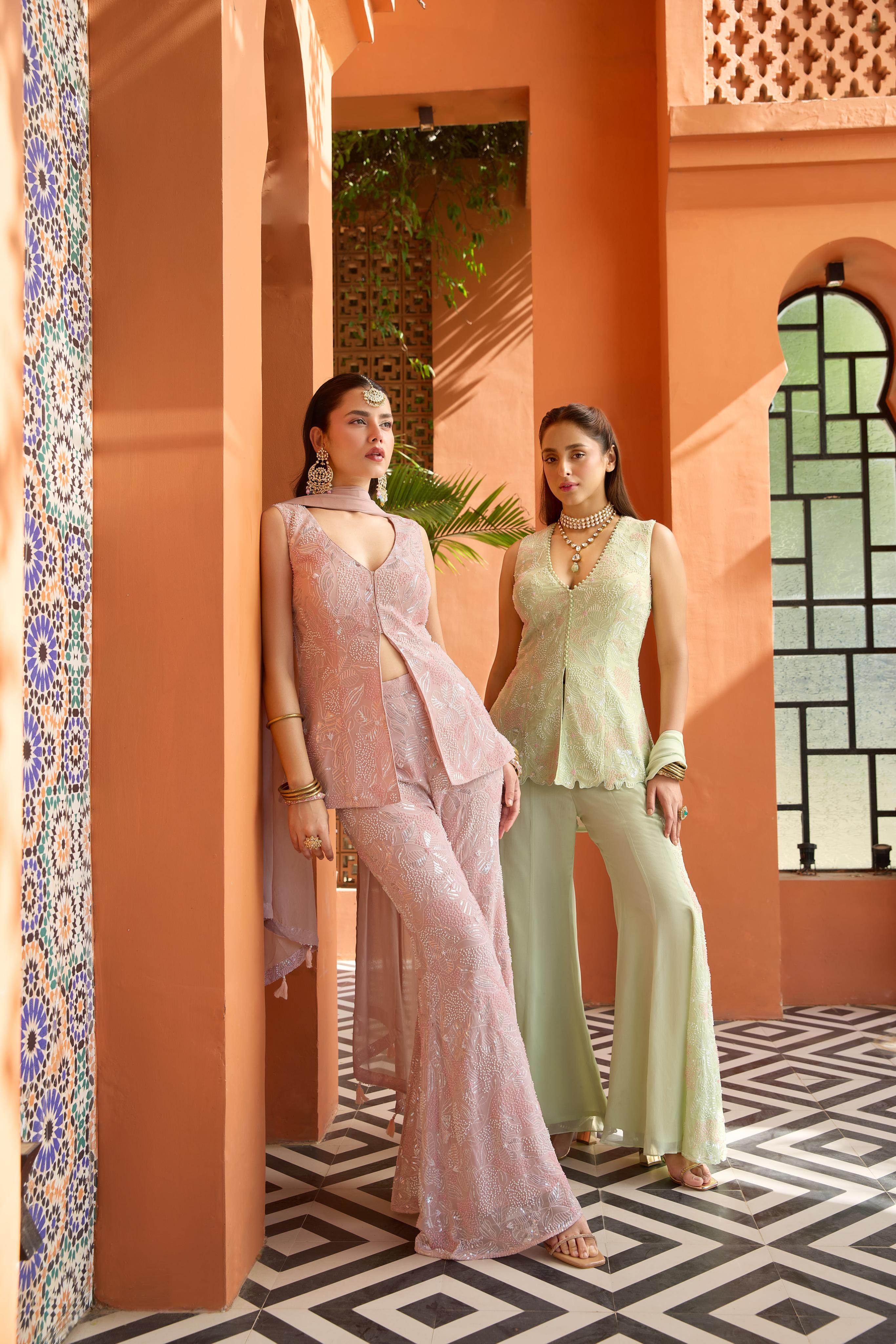 Dusty Rose Embroidered Palazzo Set