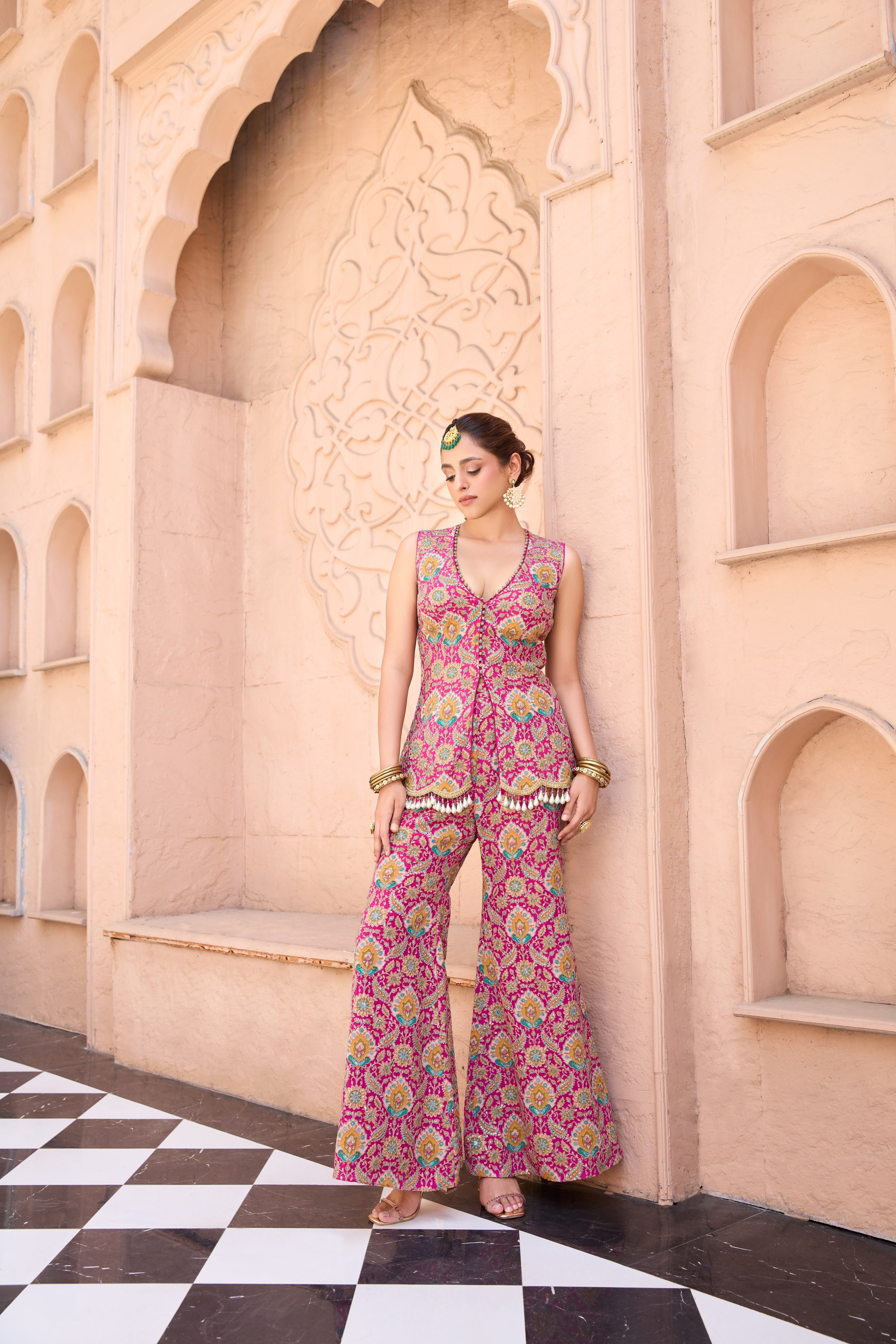 Rani Pink Embroidered Indo-Western Set