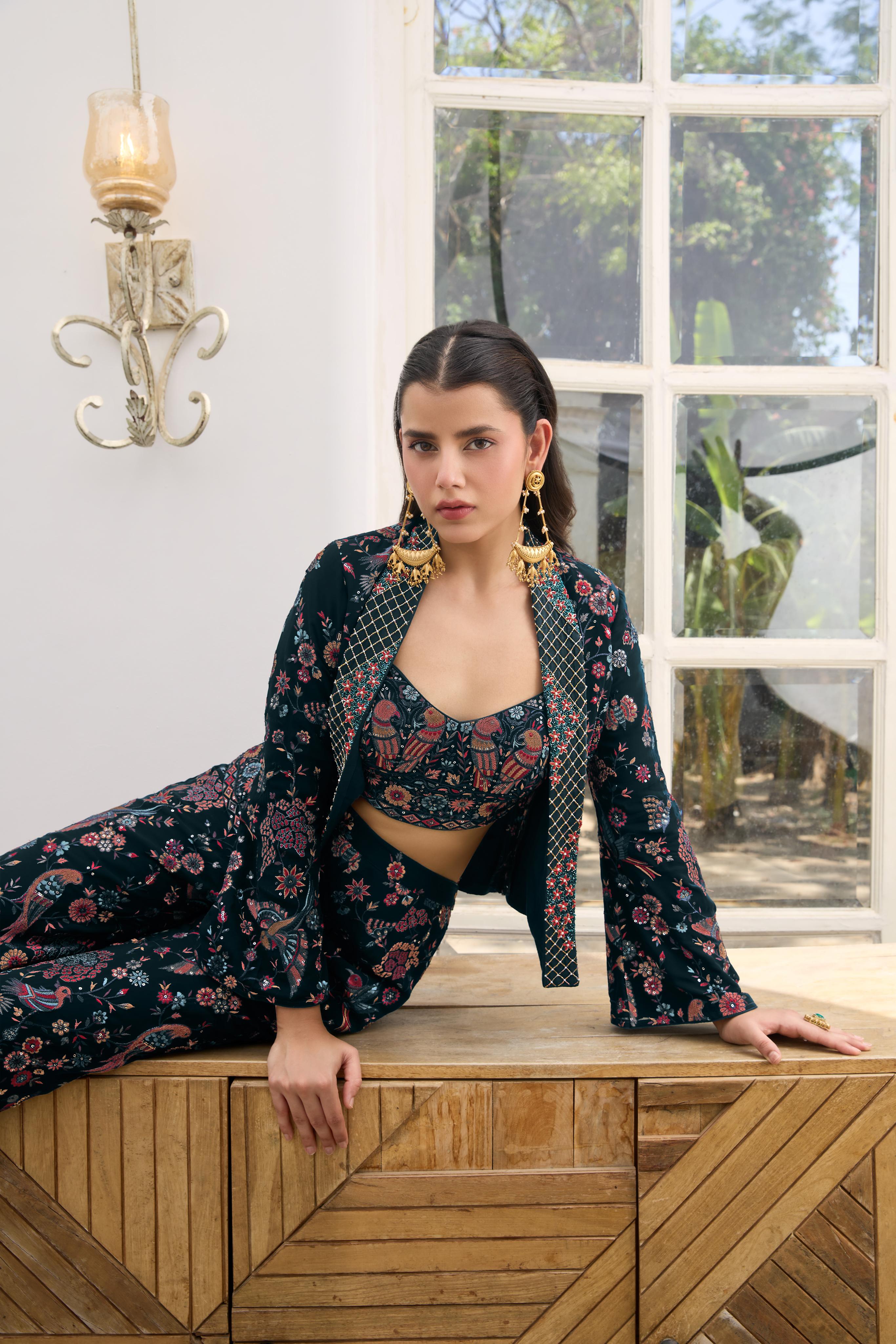 Teal Printed Palazzo Set