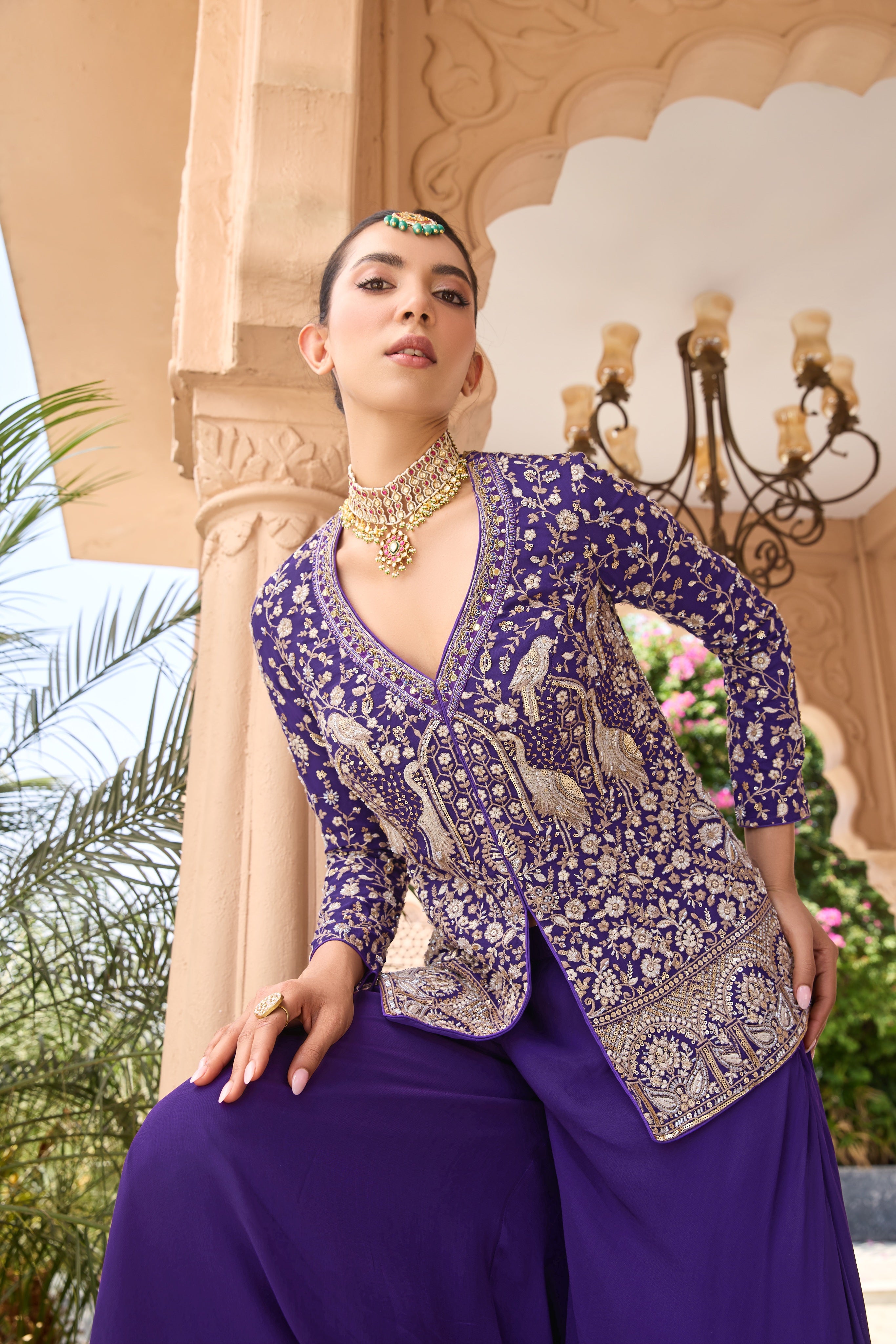 Royal Purple Embroidered Palazzo Set