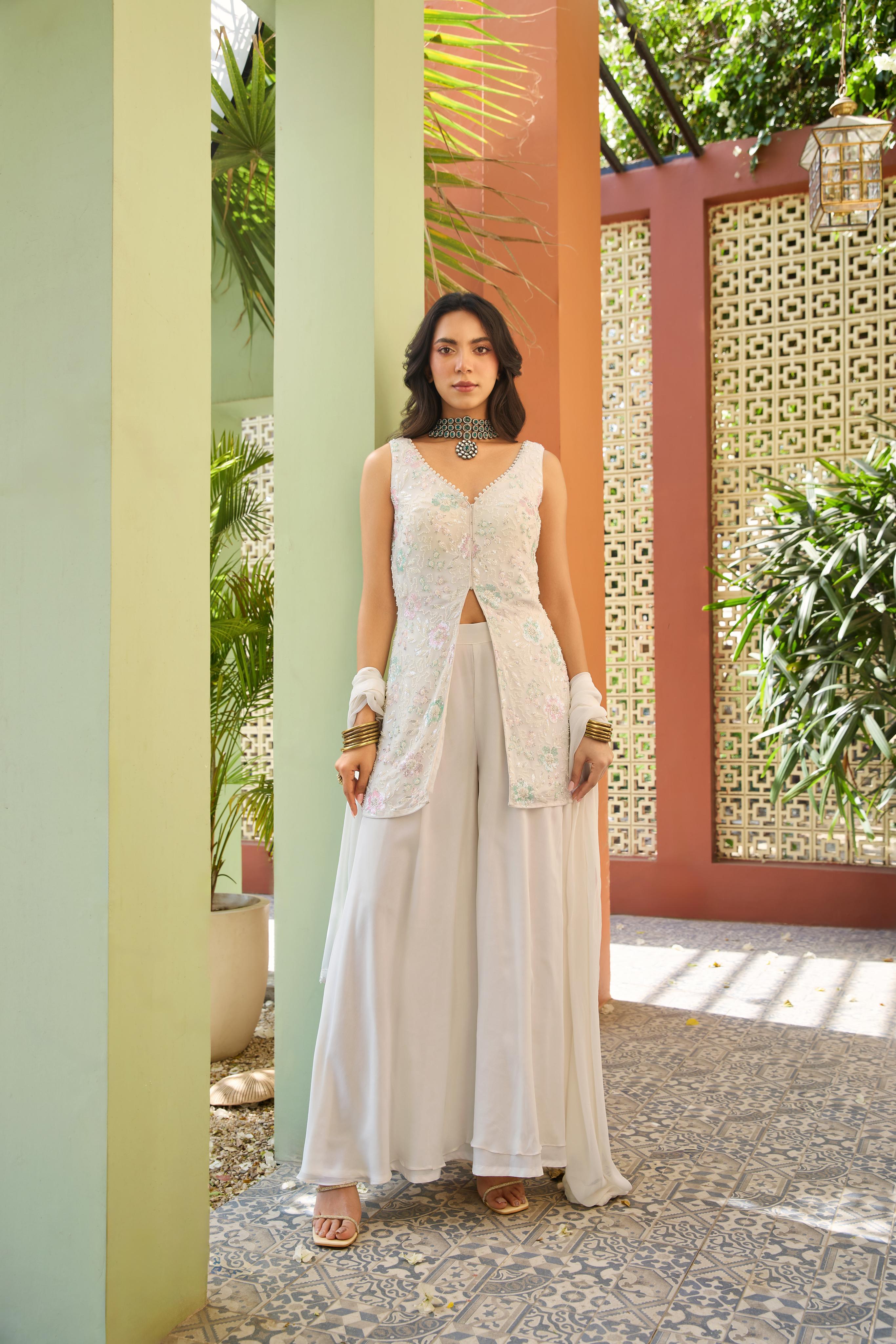 Ivory Embroidered Palazzo Set
