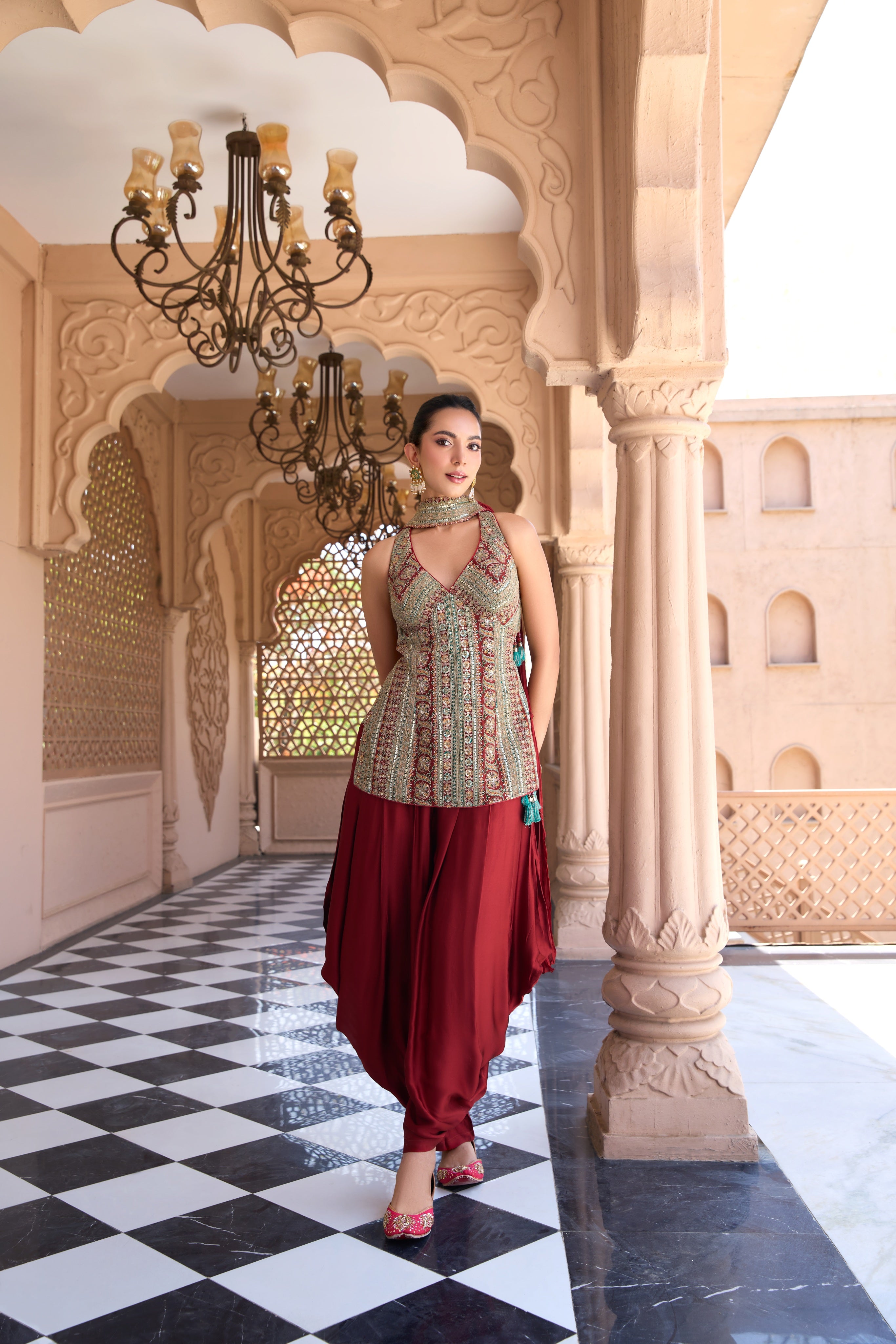 Deep Maroon Dhoti Set