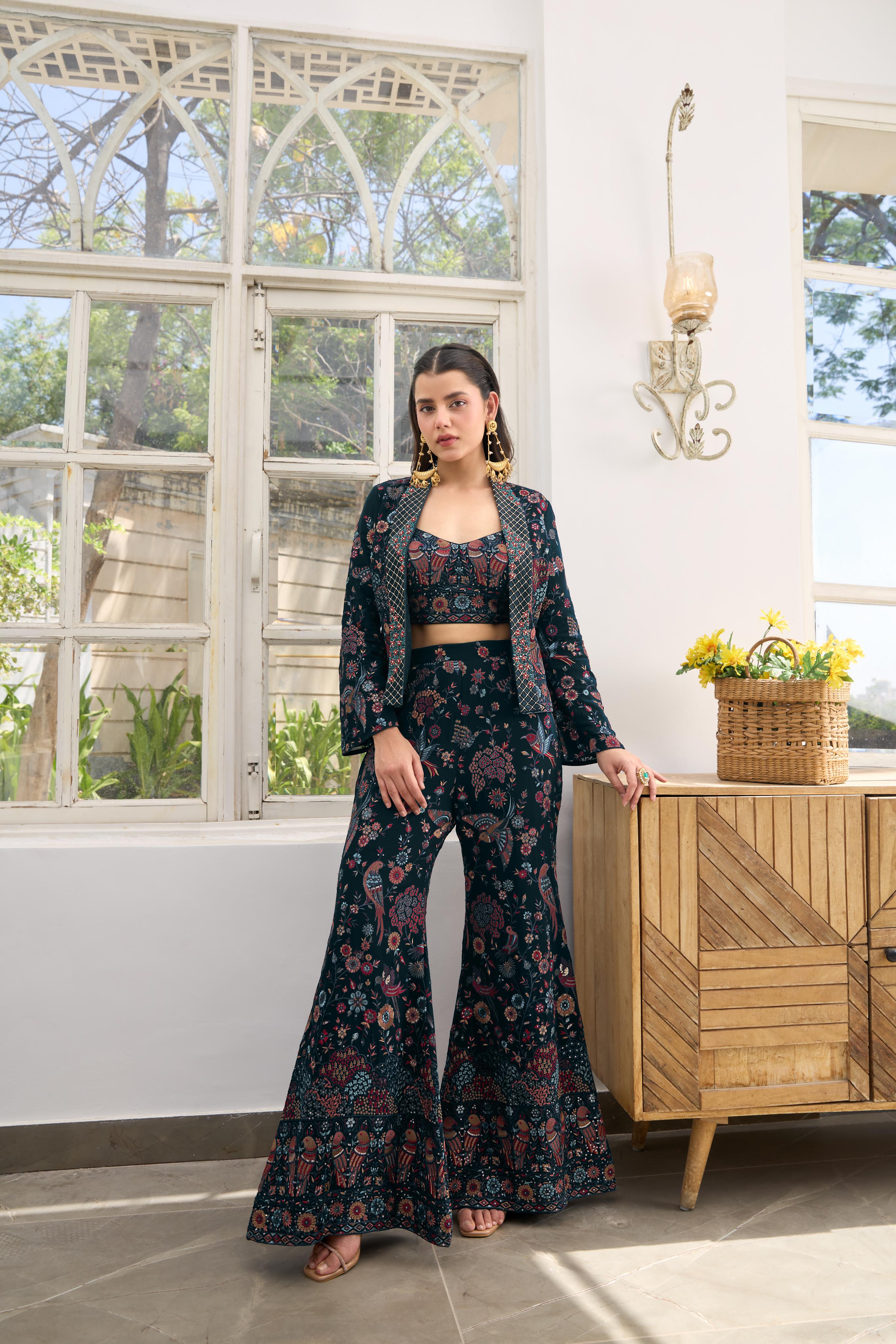 Teal Printed Palazzo Set
