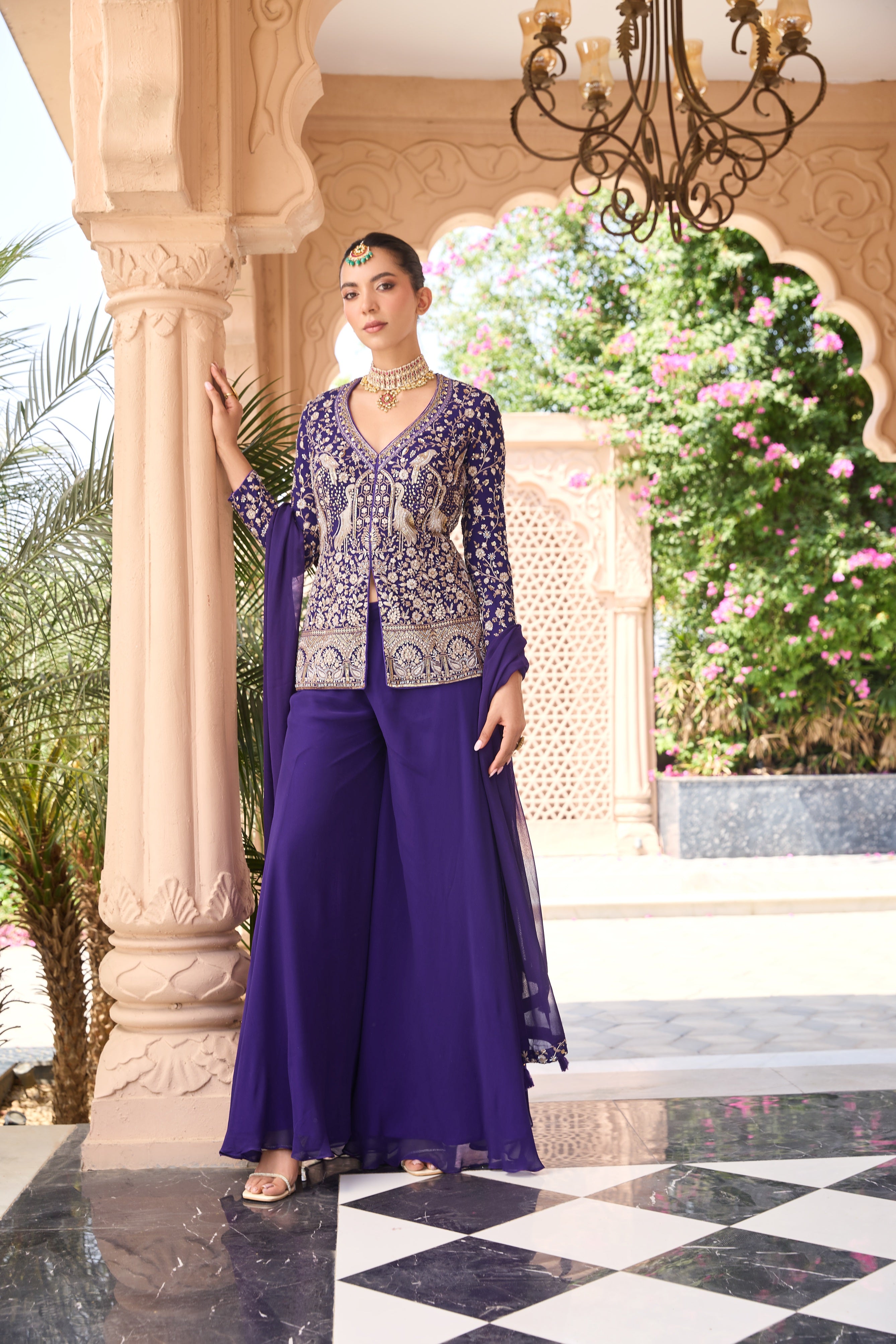 Royal Purple Embroidered Palazzo Set