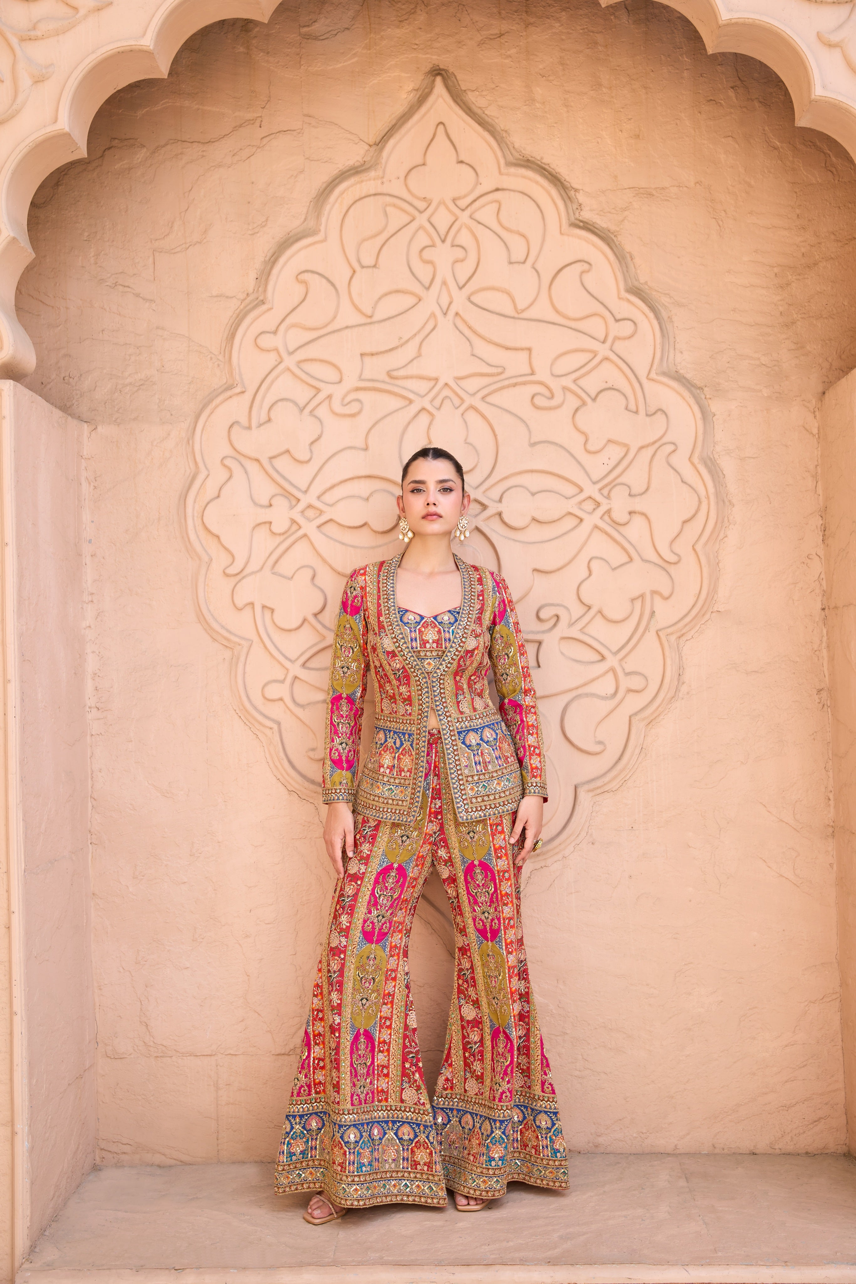 Multicolor Printed Jacket Set