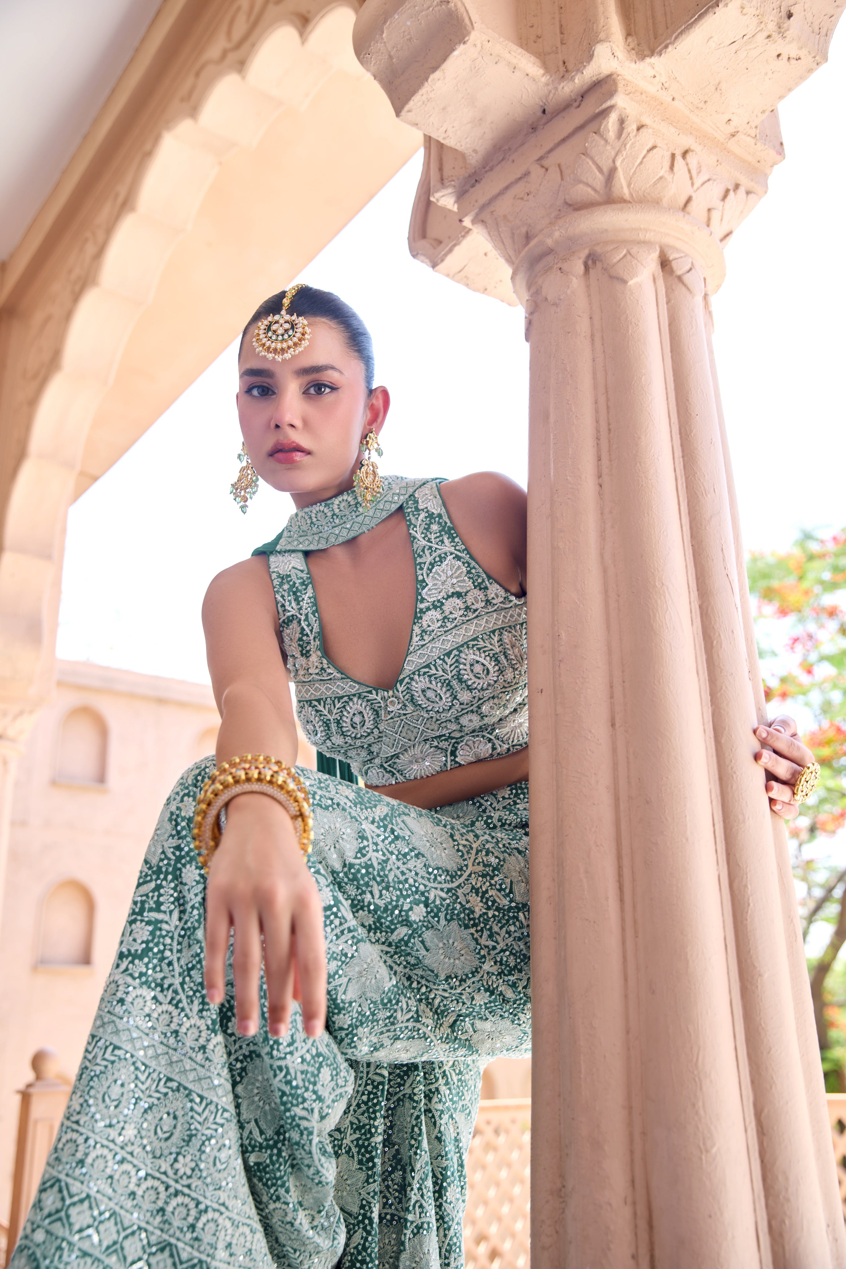 Teal Green Embroidered Palazzo Set