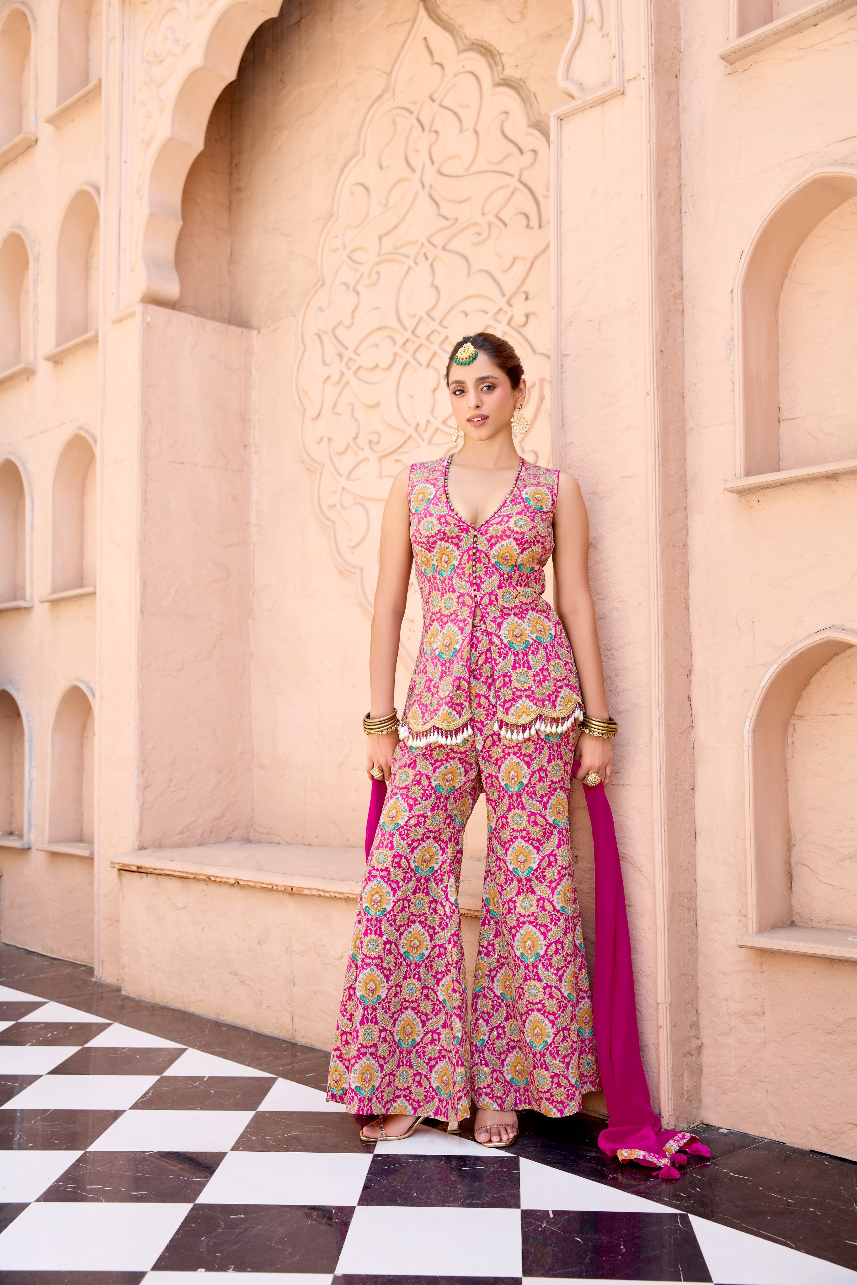 Rani Pink Embroidered Indo-Western Set