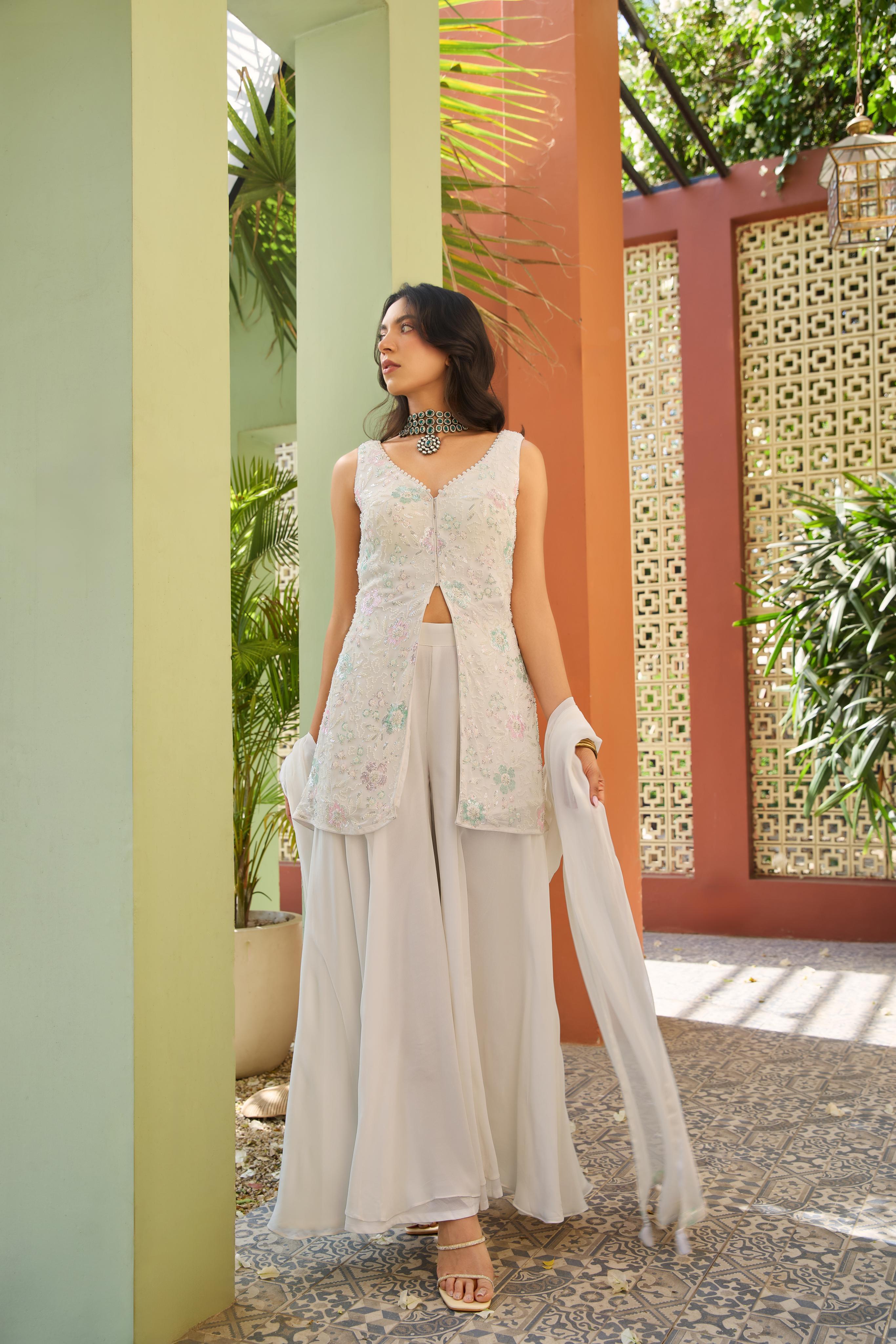 Ivory Embroidered Palazzo Set