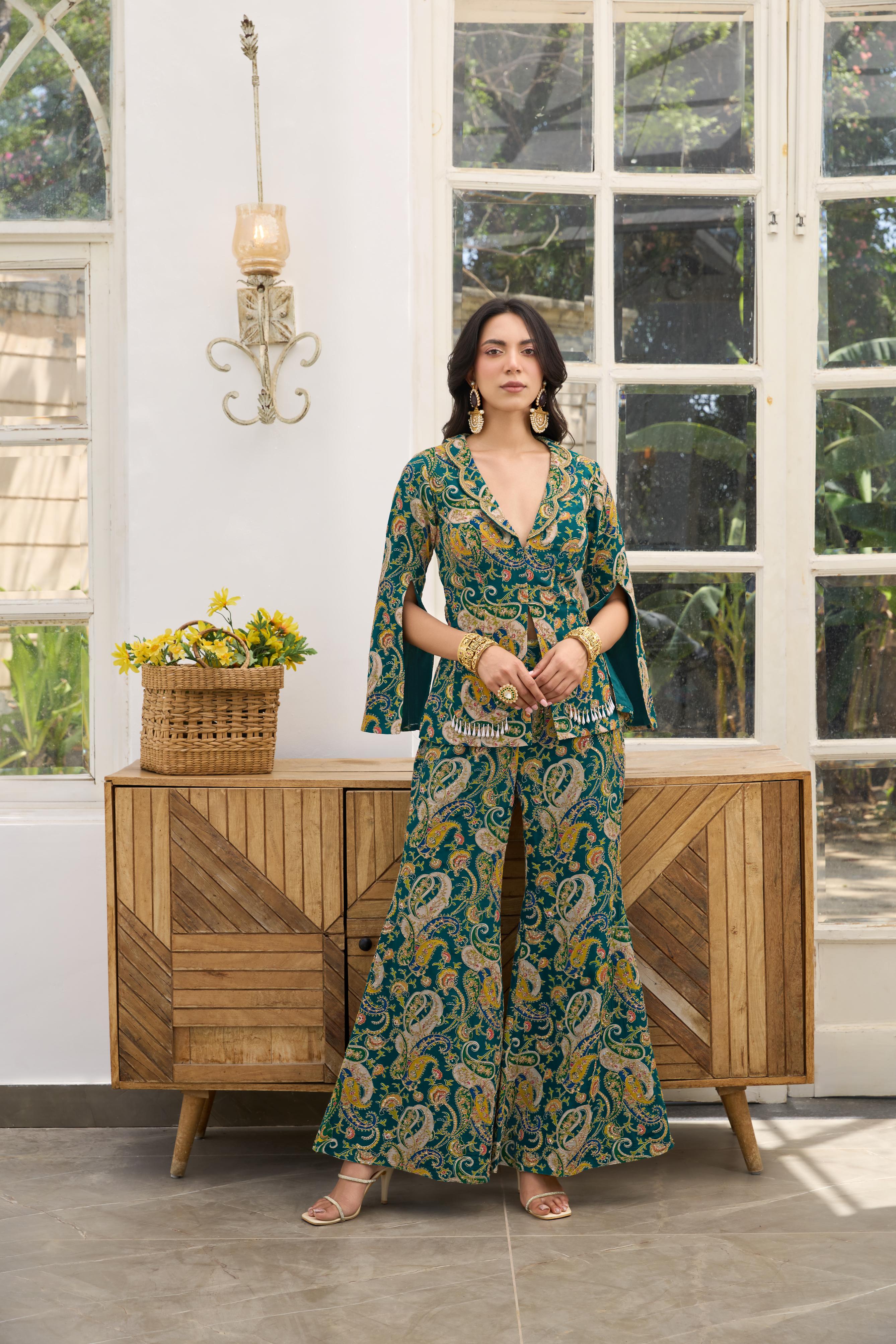 Emerald green printed co-rd set