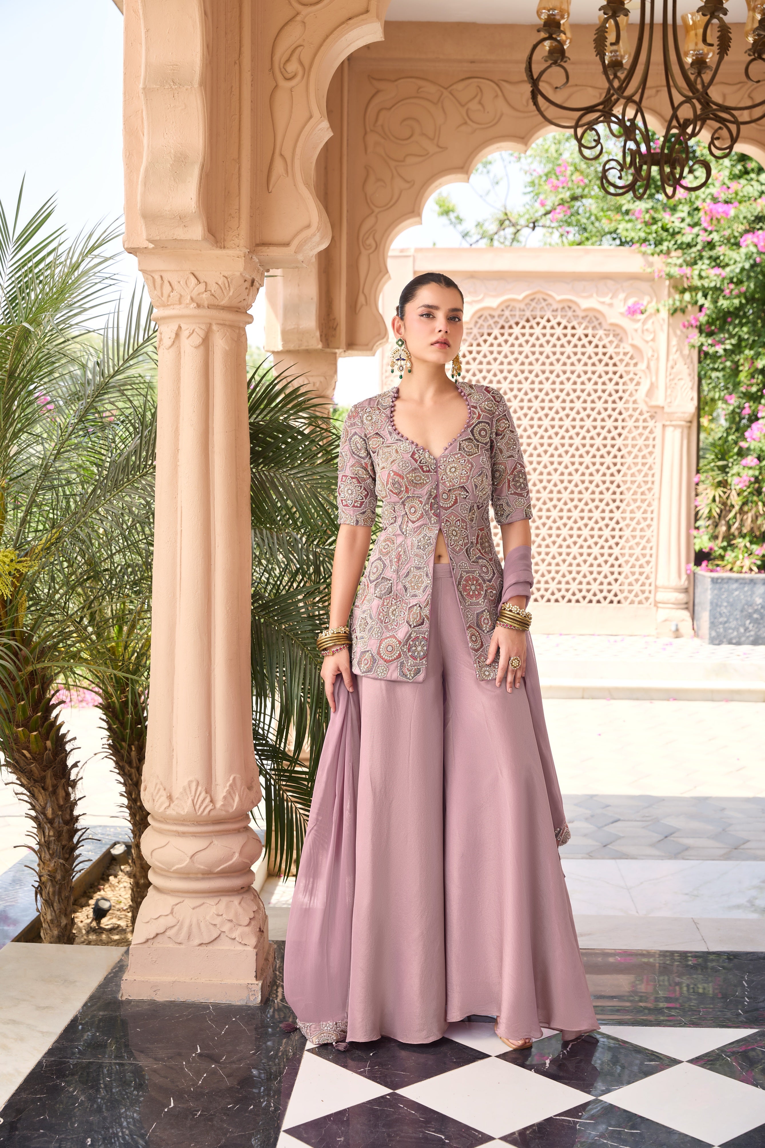 Mauve Embroidered Palazzo Set