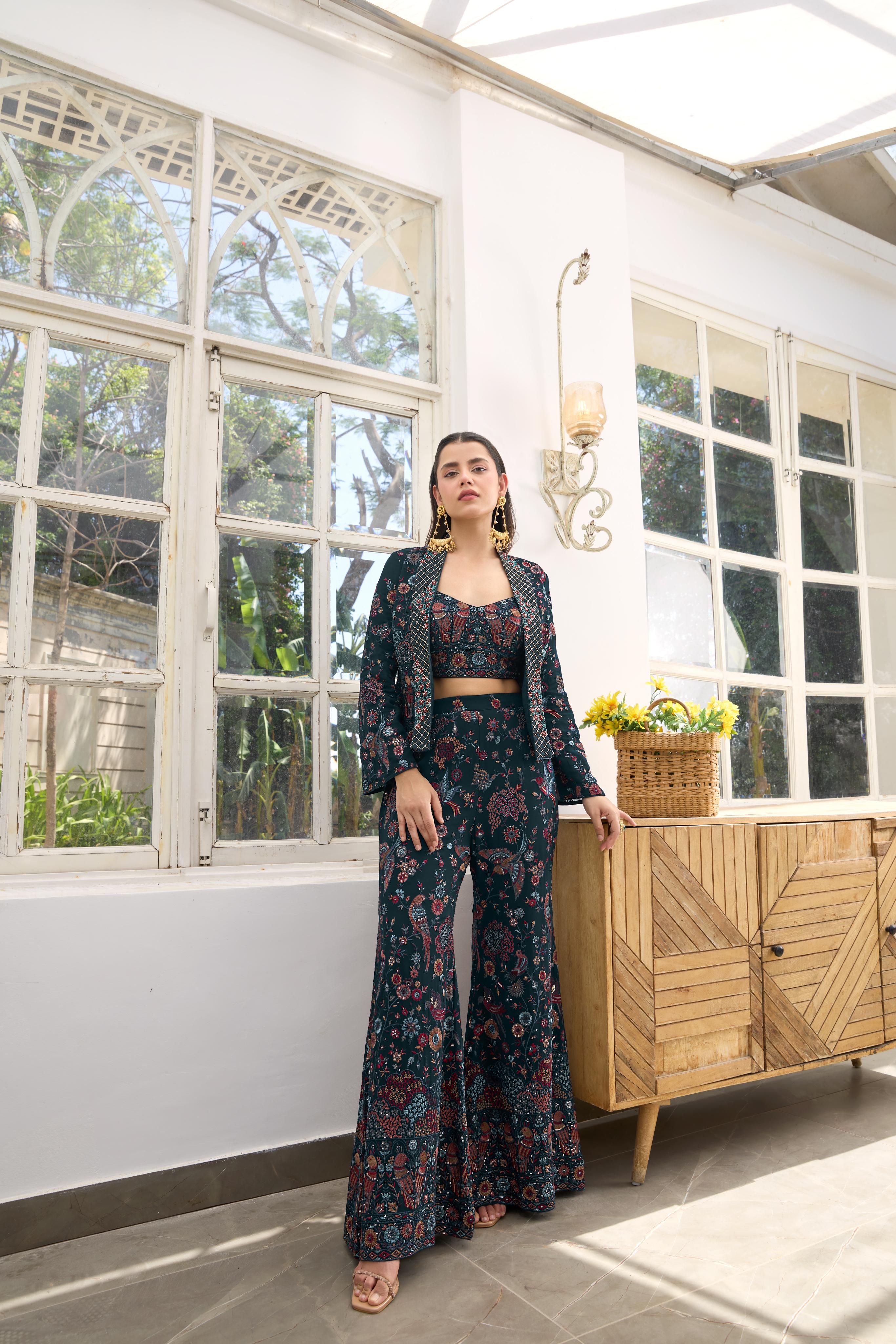 Teal Printed Palazzo Set