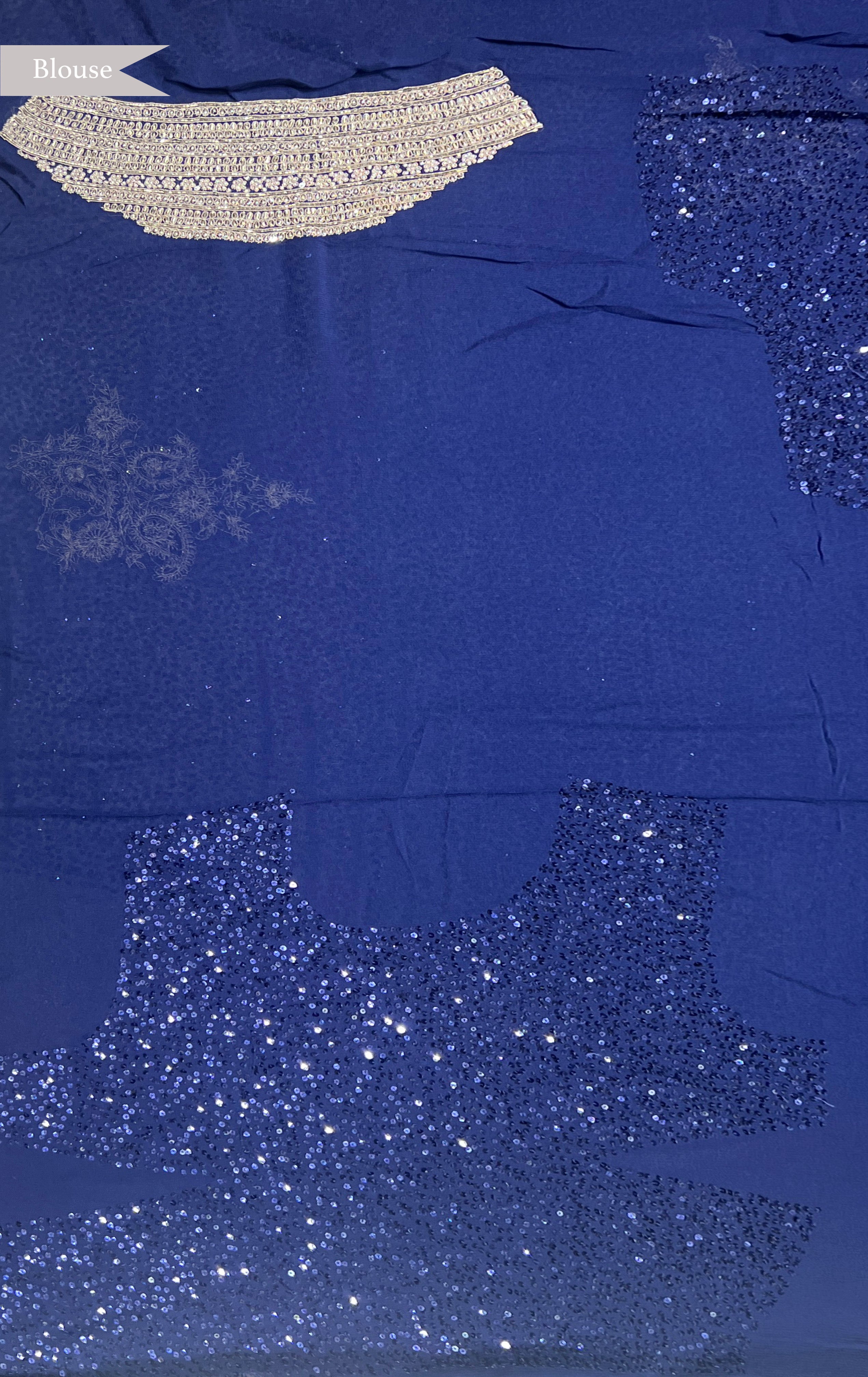Royal Blue Georgette Saree with All-Over Sequins & Zardosi Border