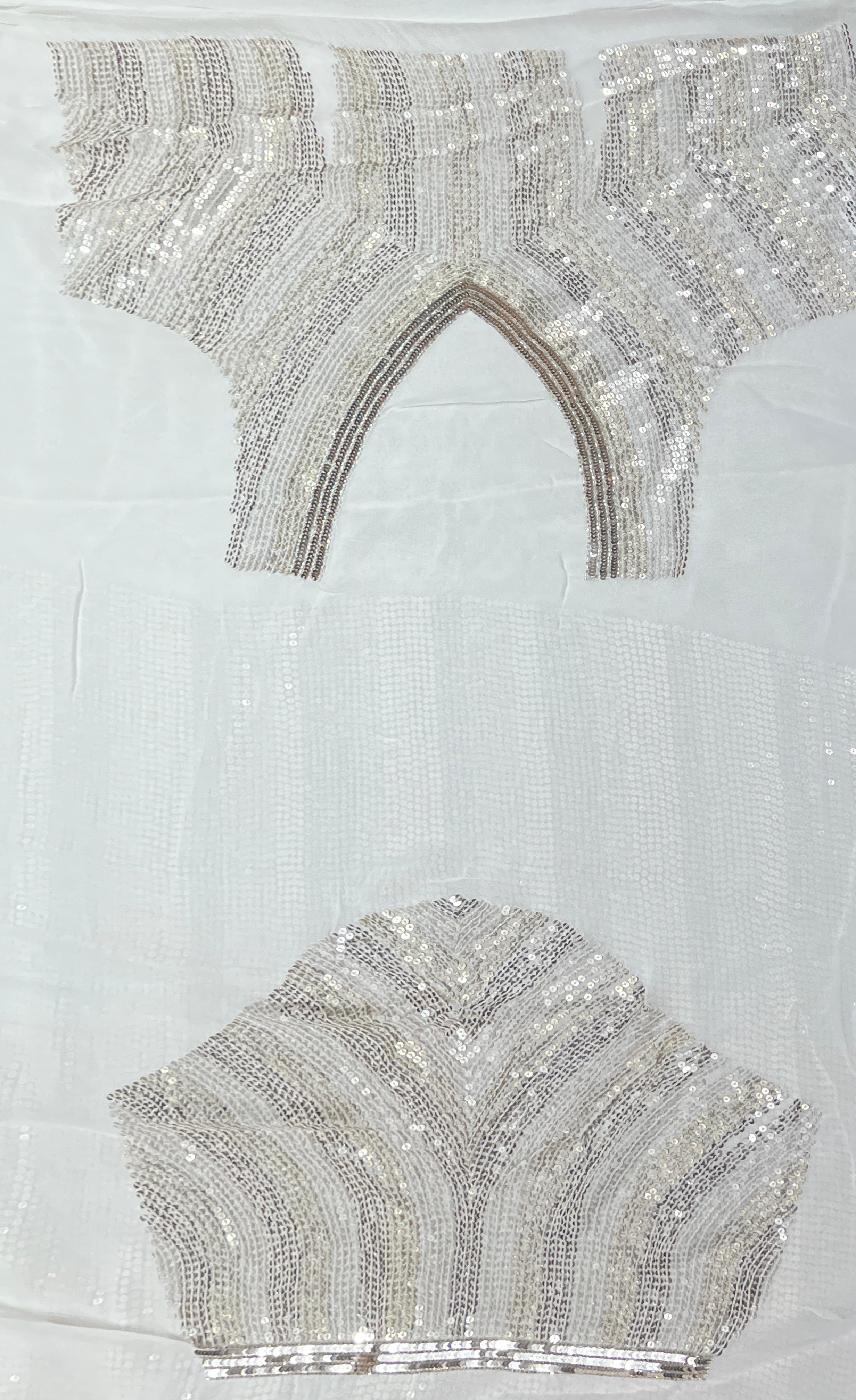Off-White Georgette Saree with All-Over Sequin Work - Mokshaa