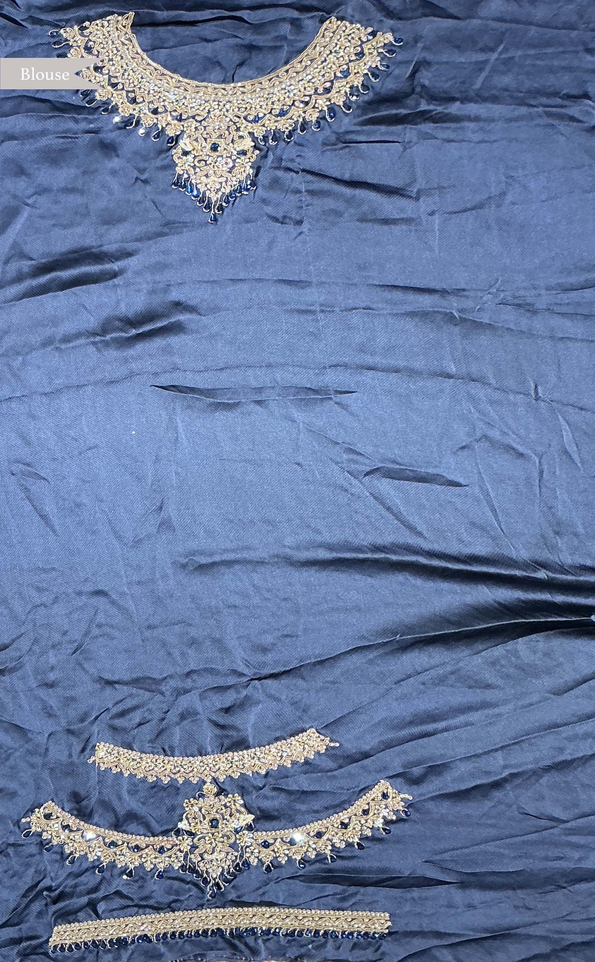 Navy Blue Digital Print Satin Saree