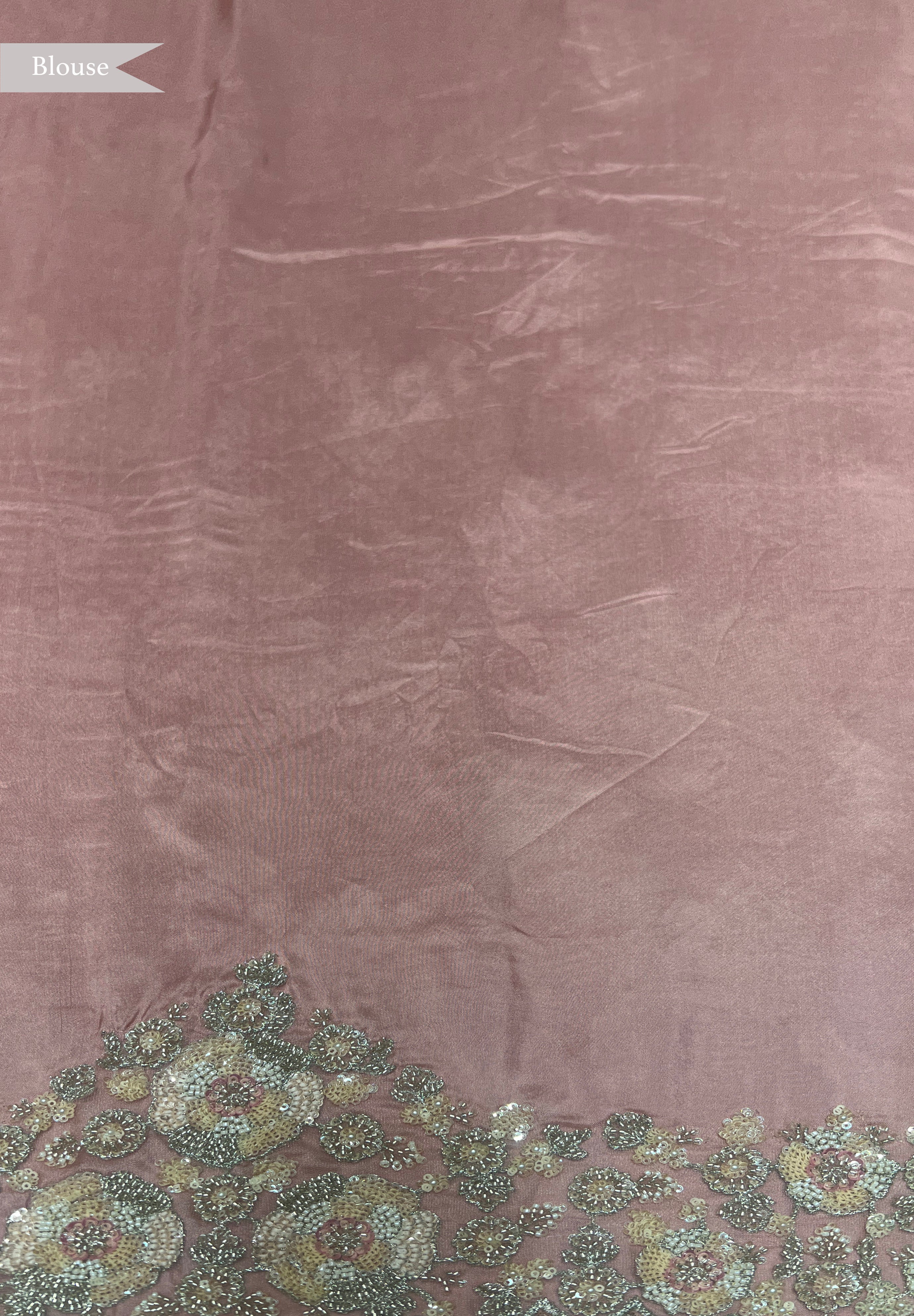 Pink Banarasi Tissue Saree with Pearl and Bead Embroidered Border - Mokshaa