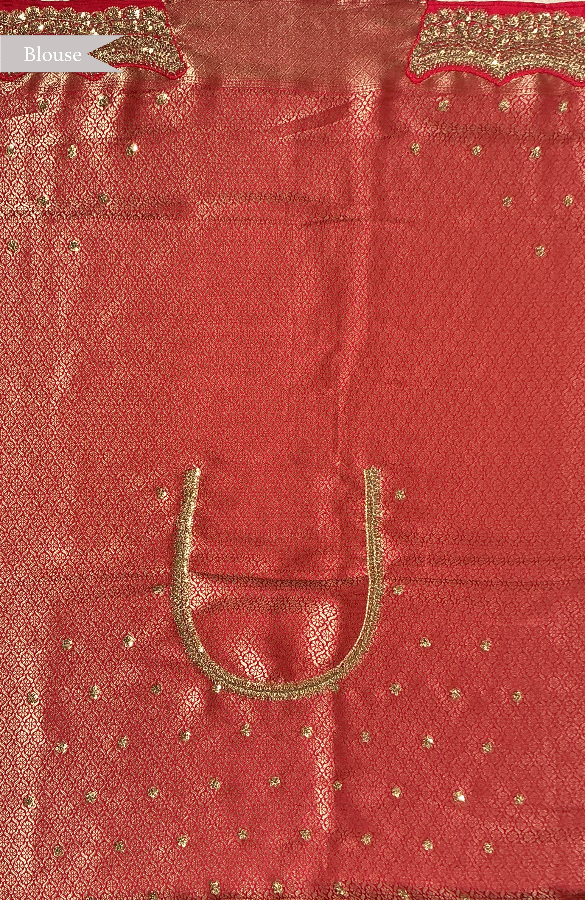 Red Banarasi Silk Saree with Scallop Aari & Sequin Border