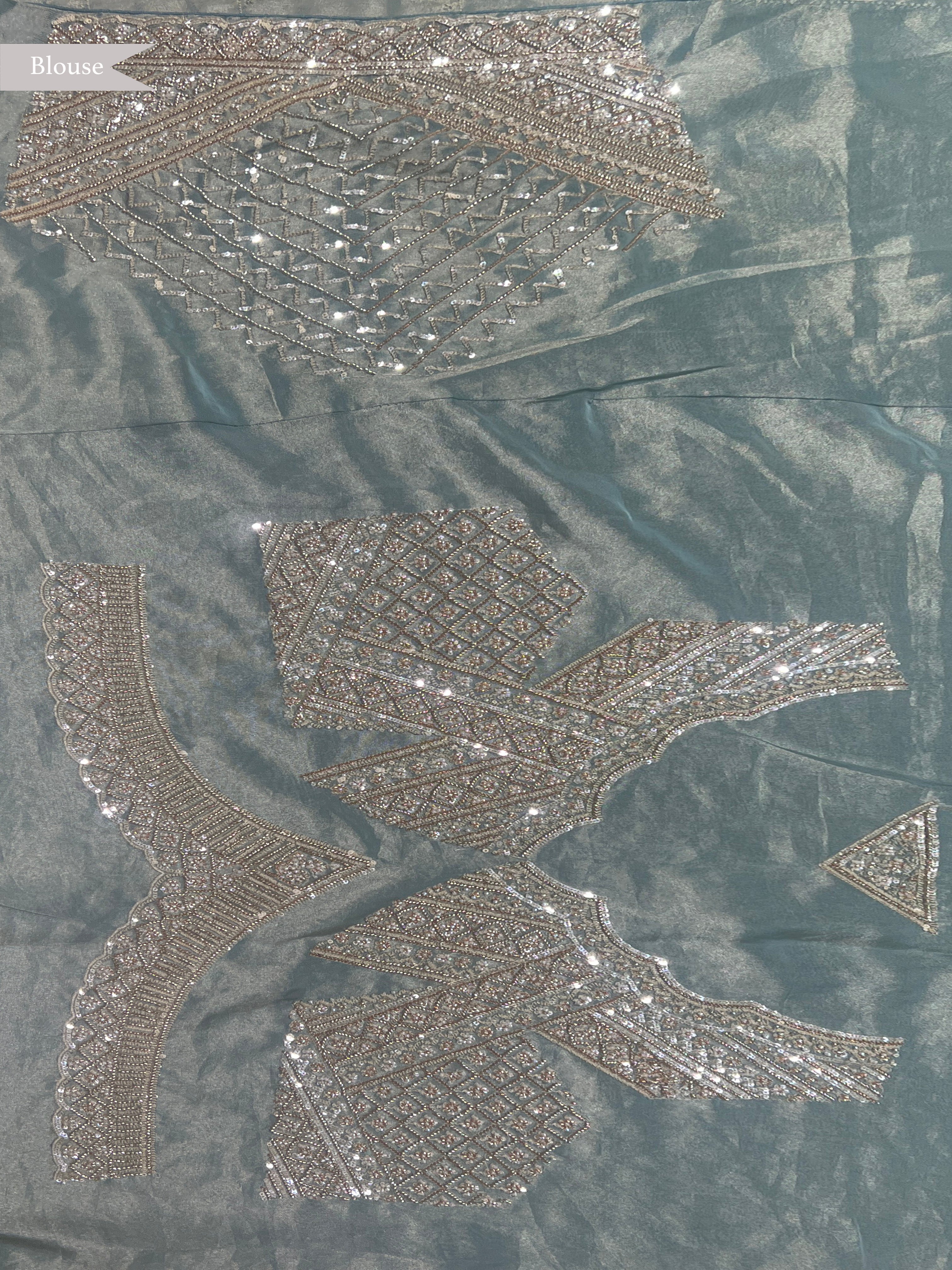 Powder Blue Tissue Organza Saree with Pearl and Sequin Embroidery