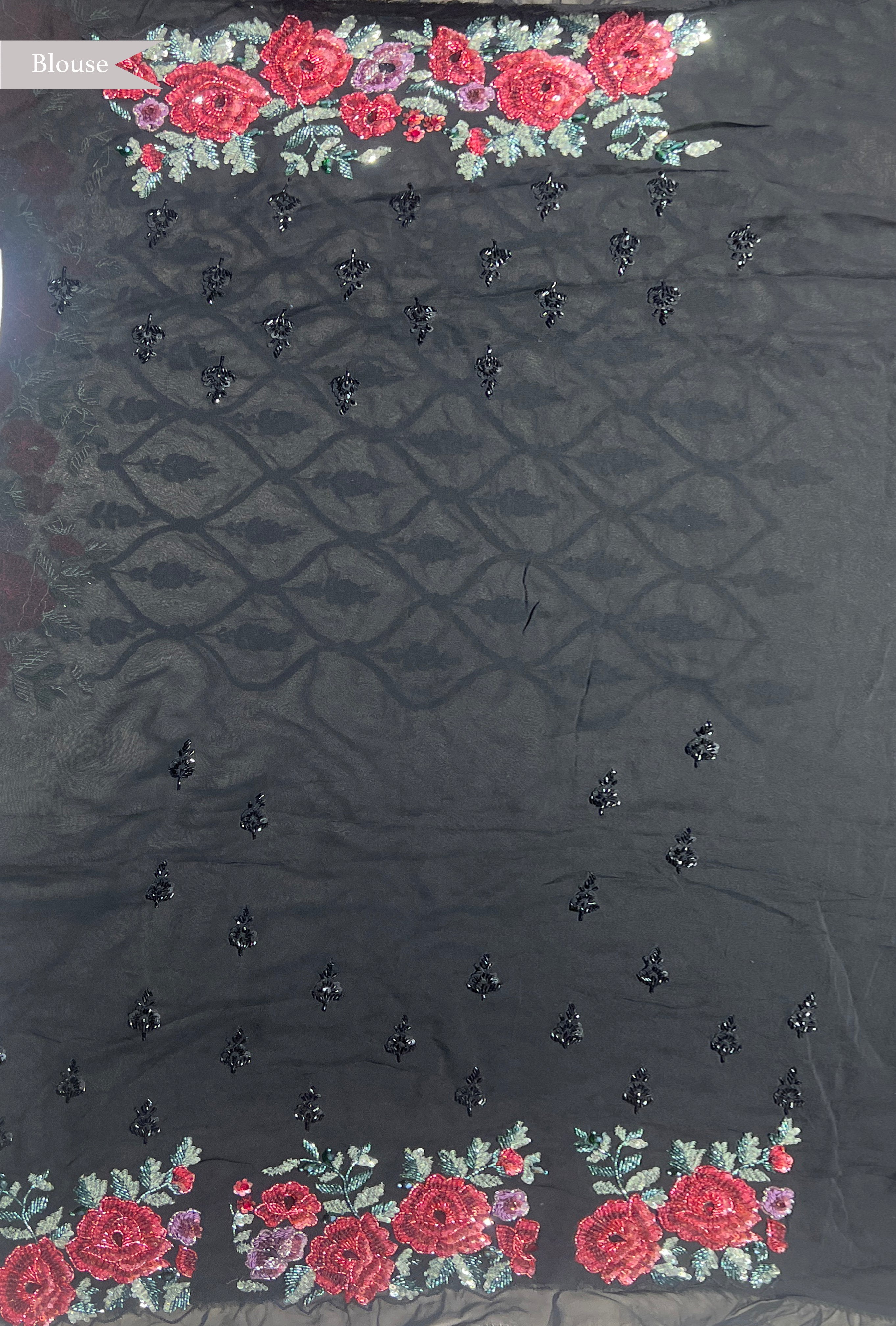 Black Georgette Saree with Floral Sequin Border