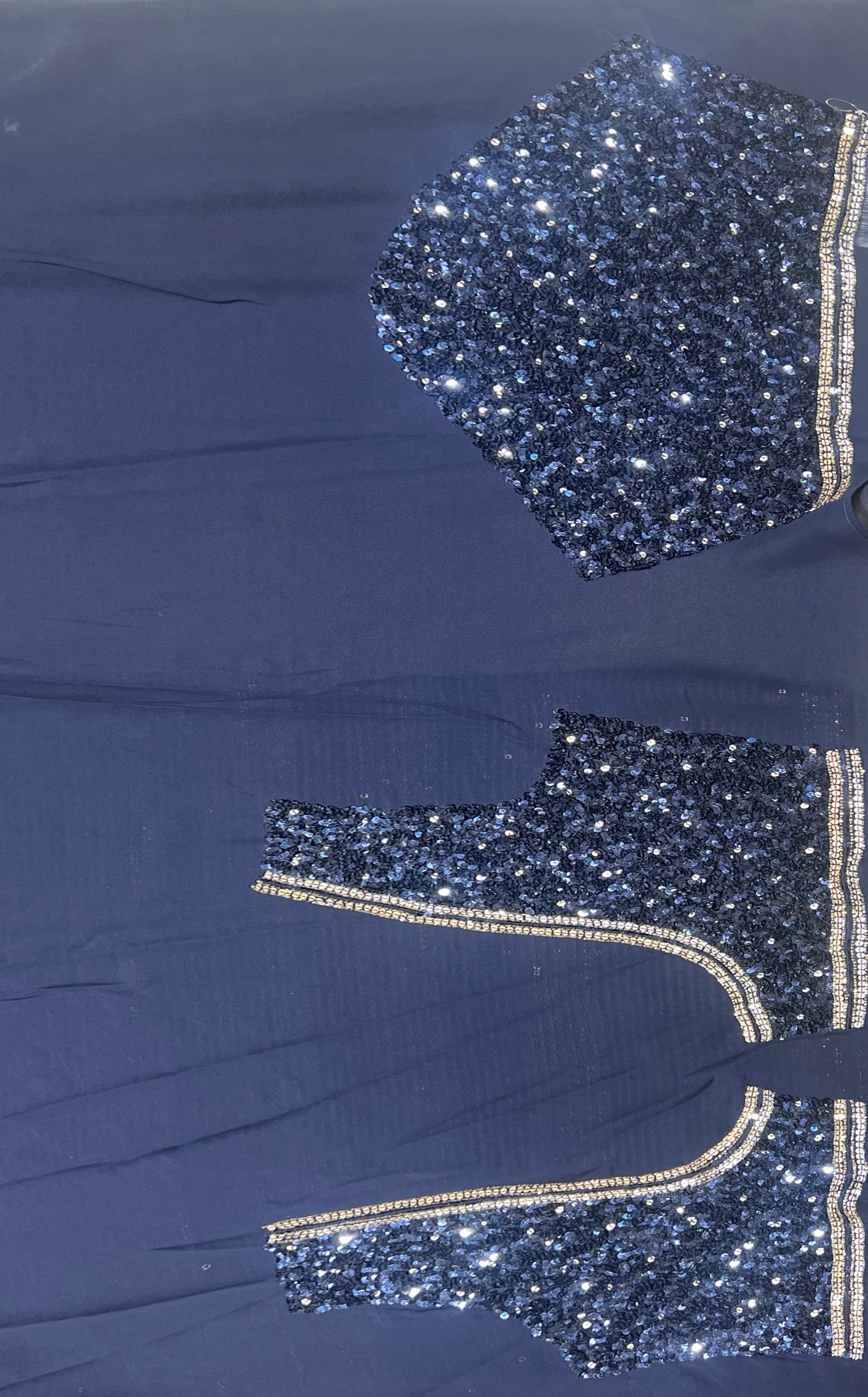 Blue Georgette Saree with Gold Sequin Work - Mokshaa