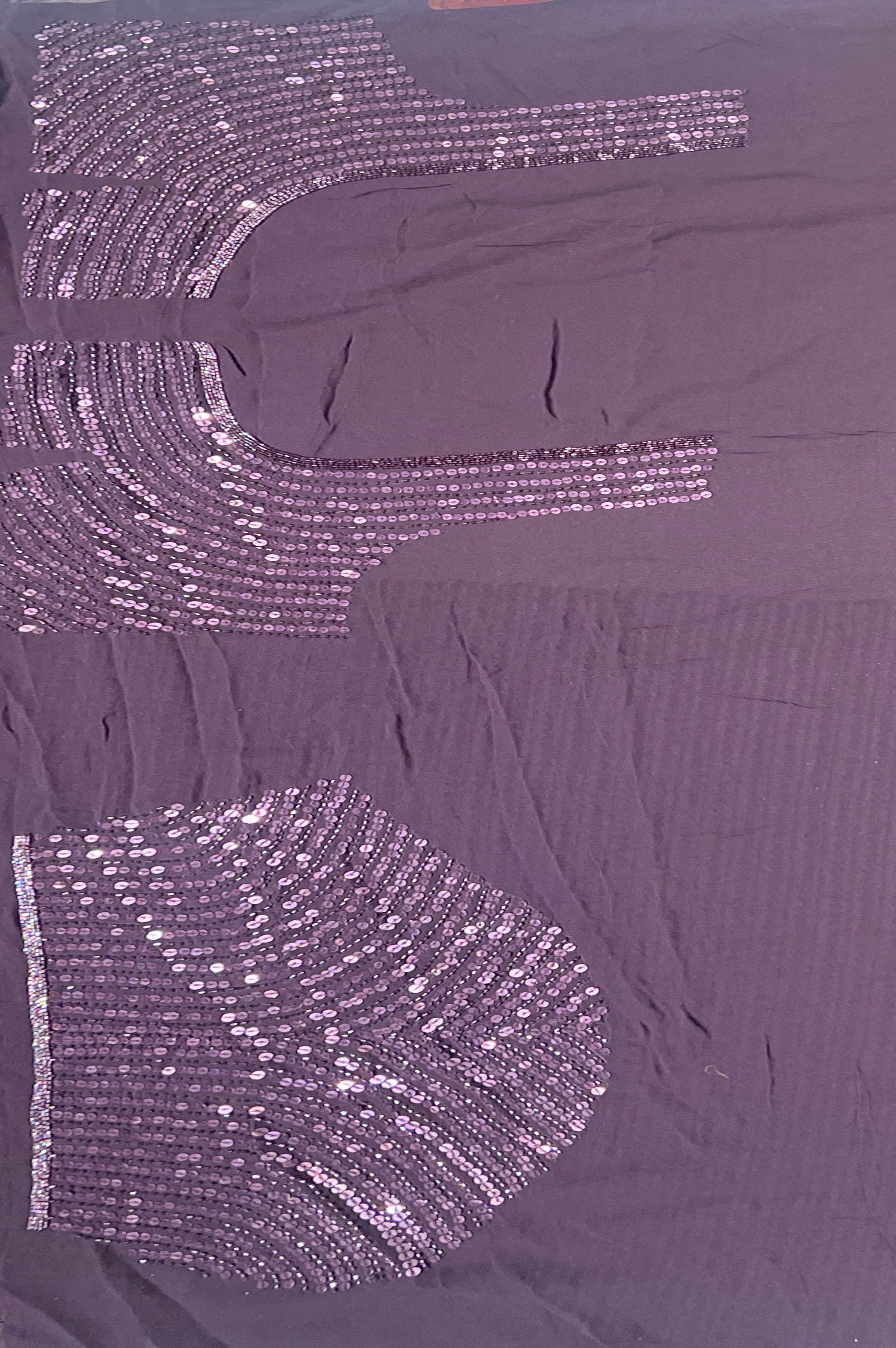 Dark Wine Georgette Saree with All-Over Sequins Work - Mokshaa