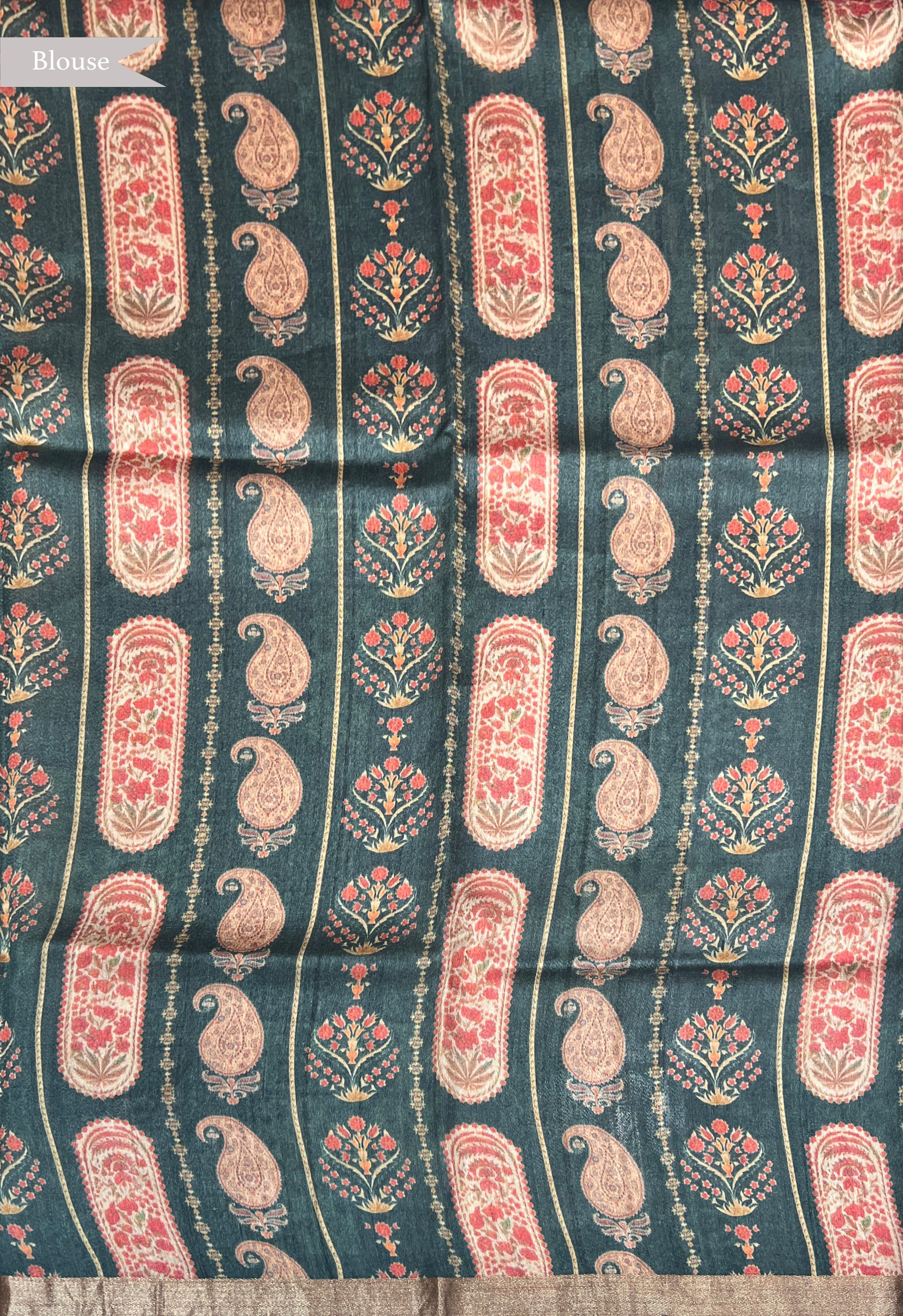 Green Tussar Silk Saree with All-Over Traditional Paisley Print