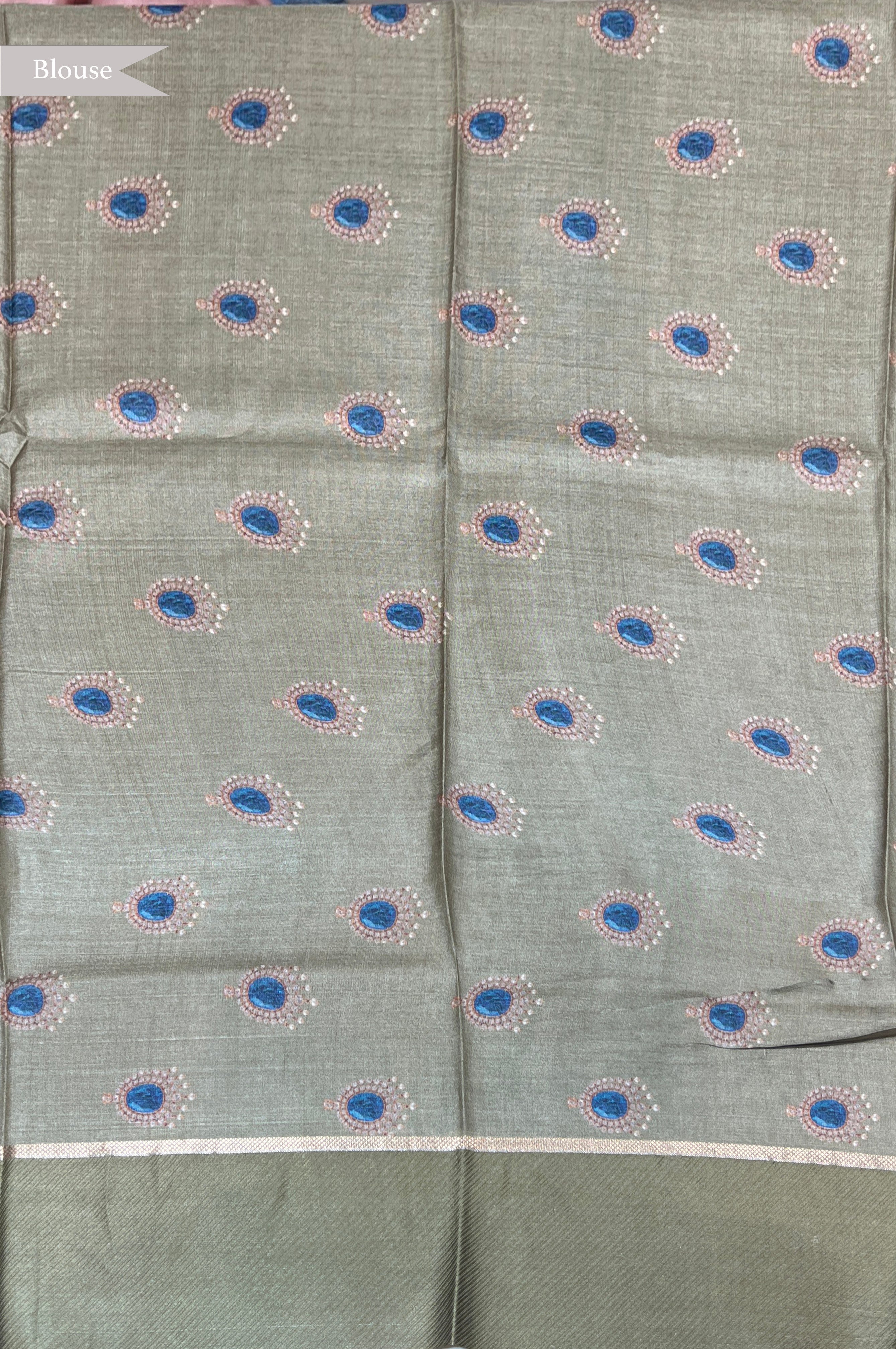 Olive Green Tussar Saree with Multicolor Border