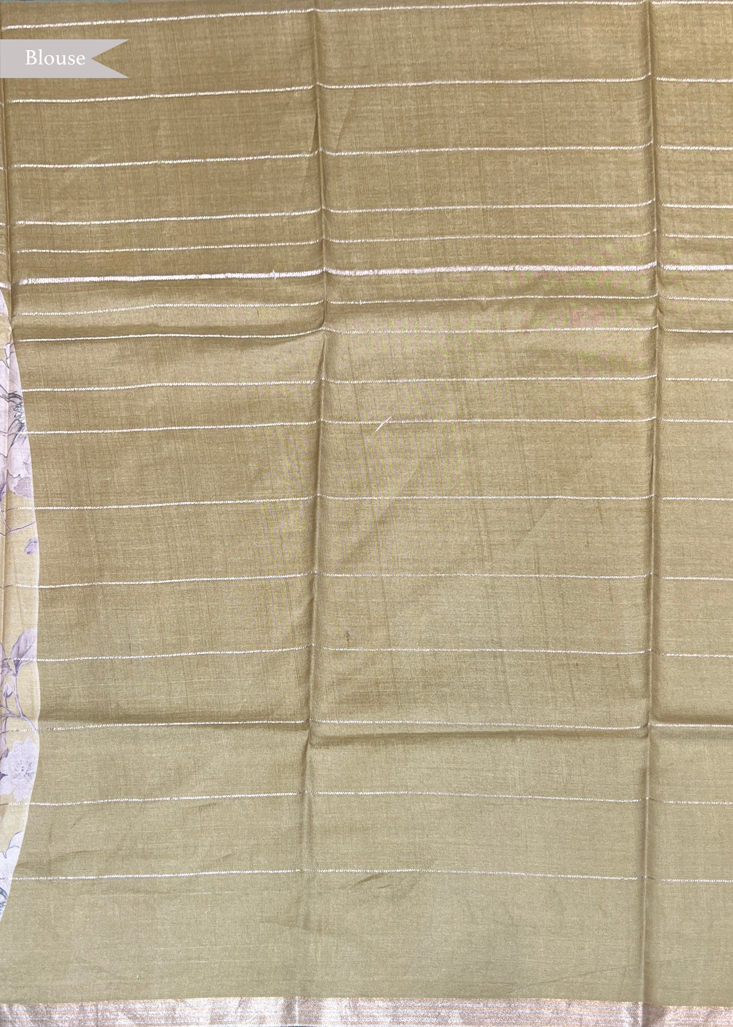 Mehendi Tussar Saree with Zari Stripes