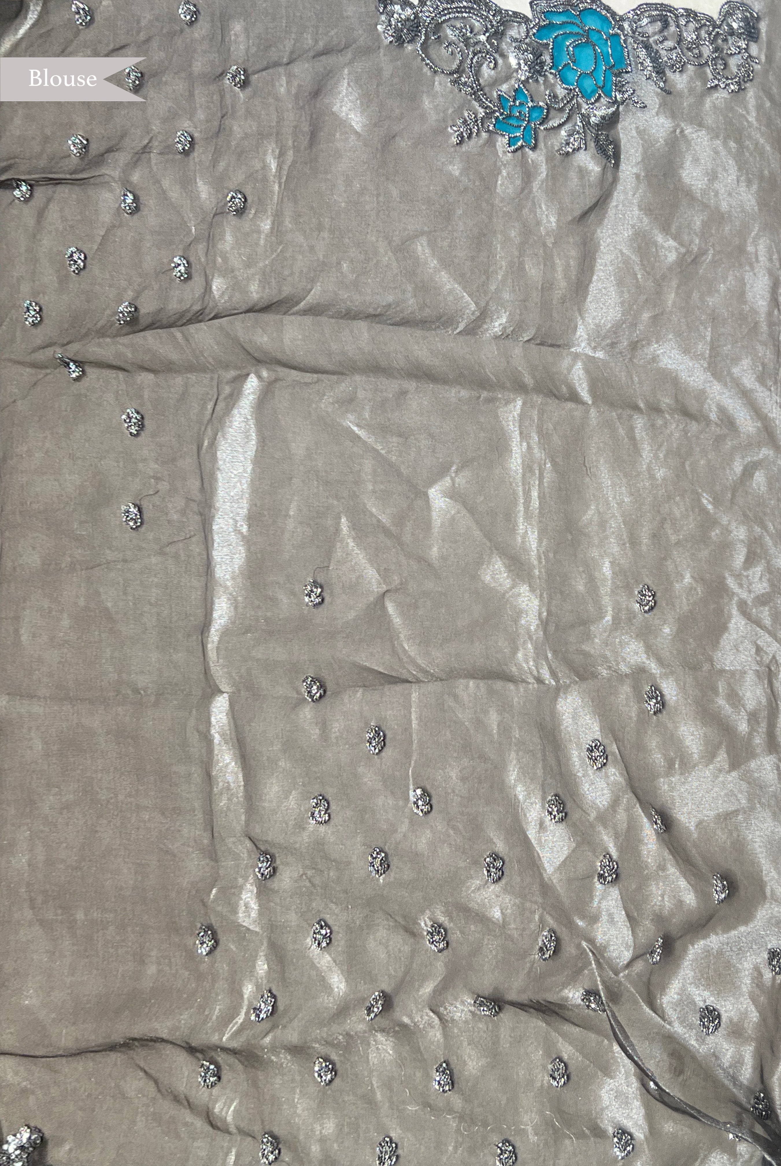 Emerald Green Organza Saree with Antique Sequins & Beaded Tissue Border