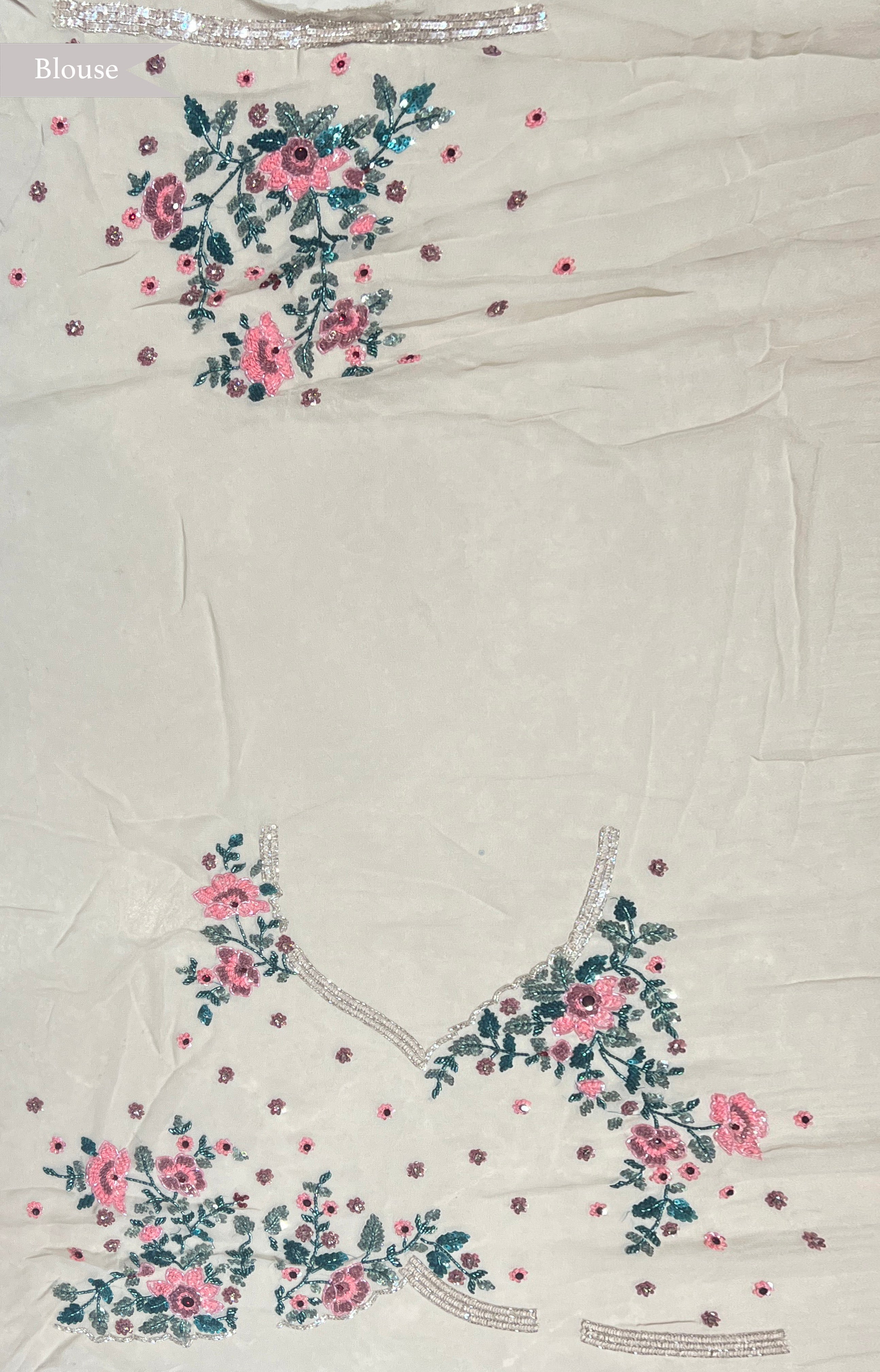 Off White Georgette Sequin Saree