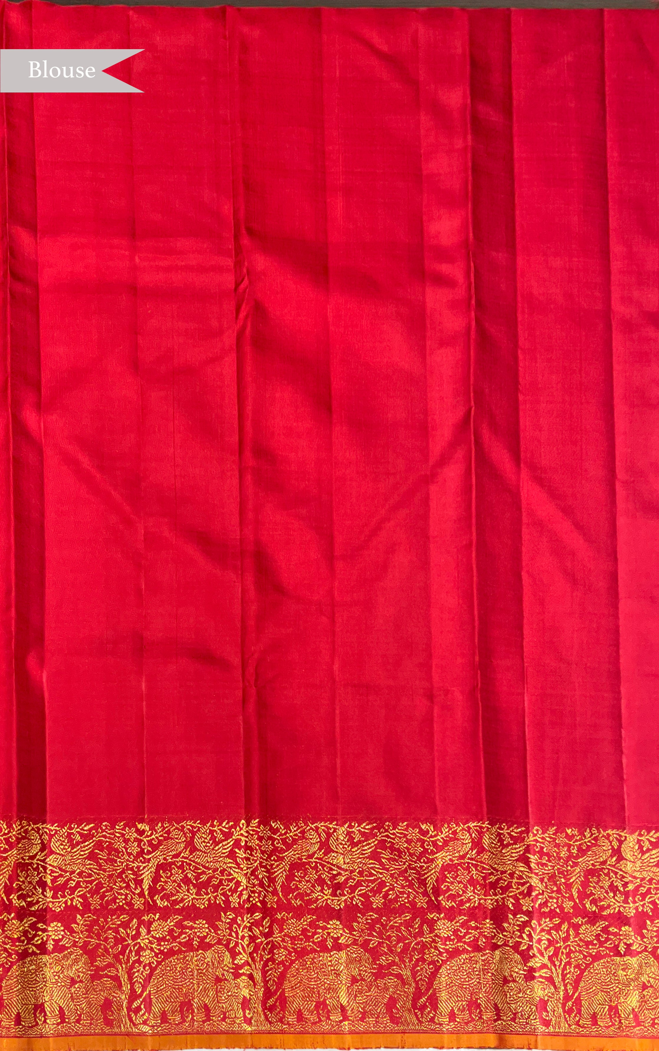 Bottle Green Kanchivaram Silk Saree with Gold Motifs and Elephant Contrast Border
