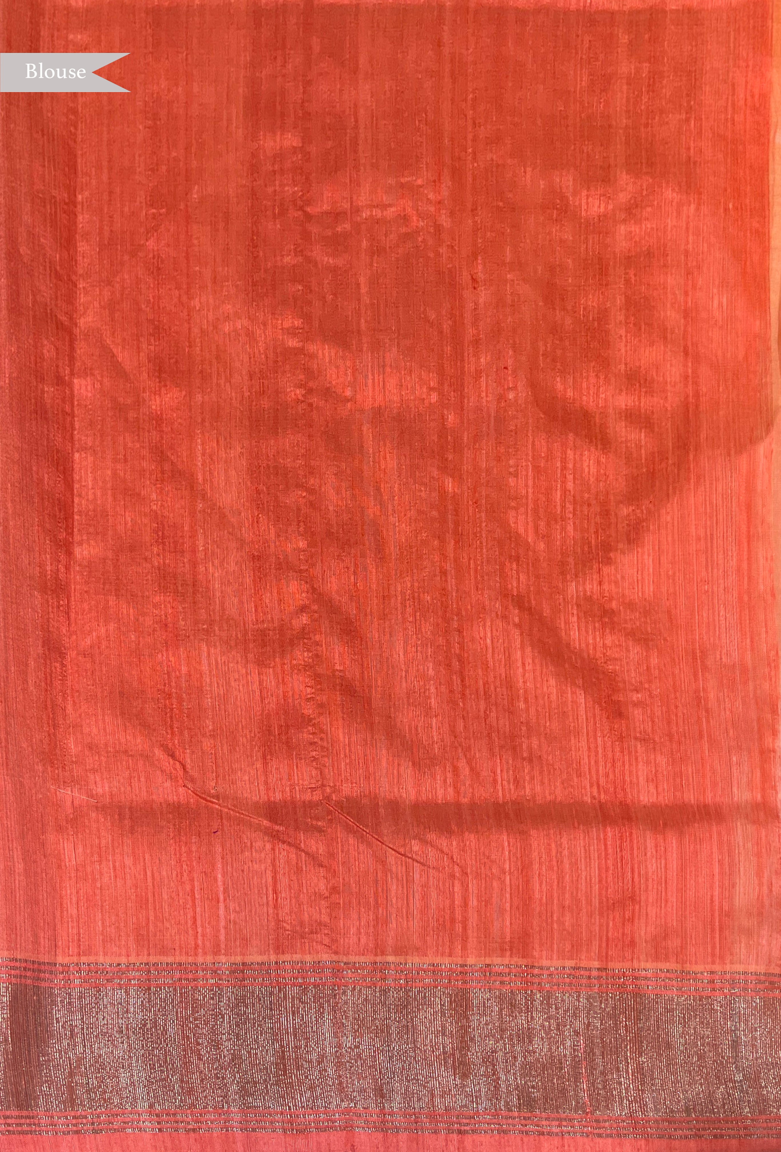 Dark Peach Banarasi Kora Silk Saree