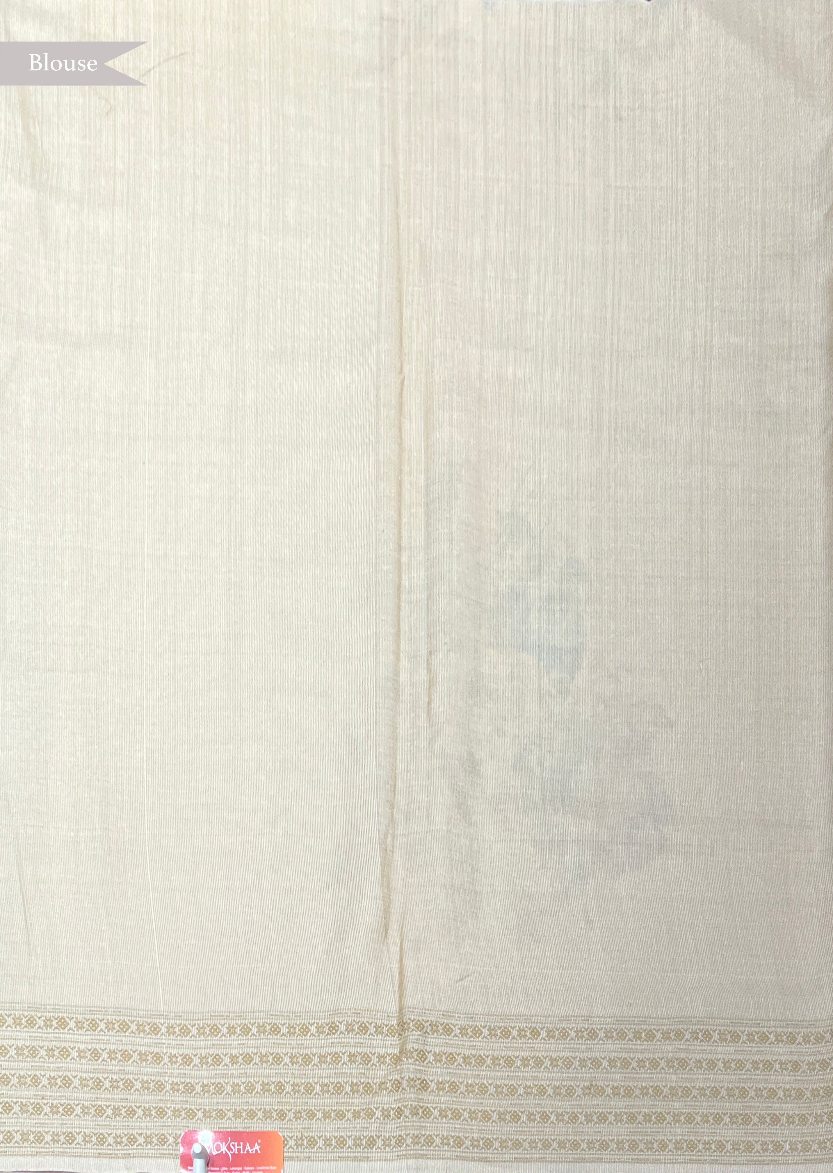 Beige Tussar Silk Saree with Floral Prints & Katha Work Border