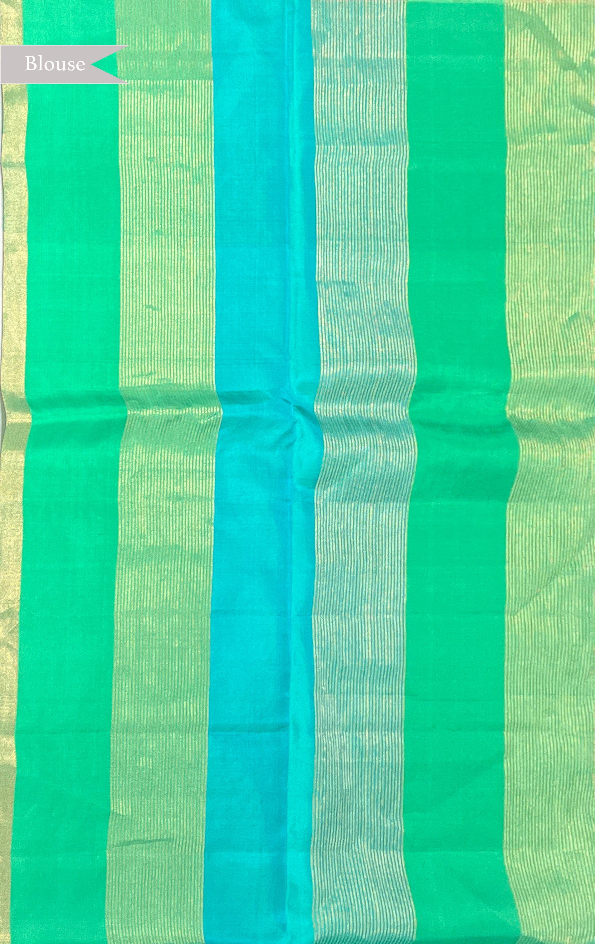 Green and Blue Soft Silk Saree with Zari Motifs & Striped Weaving