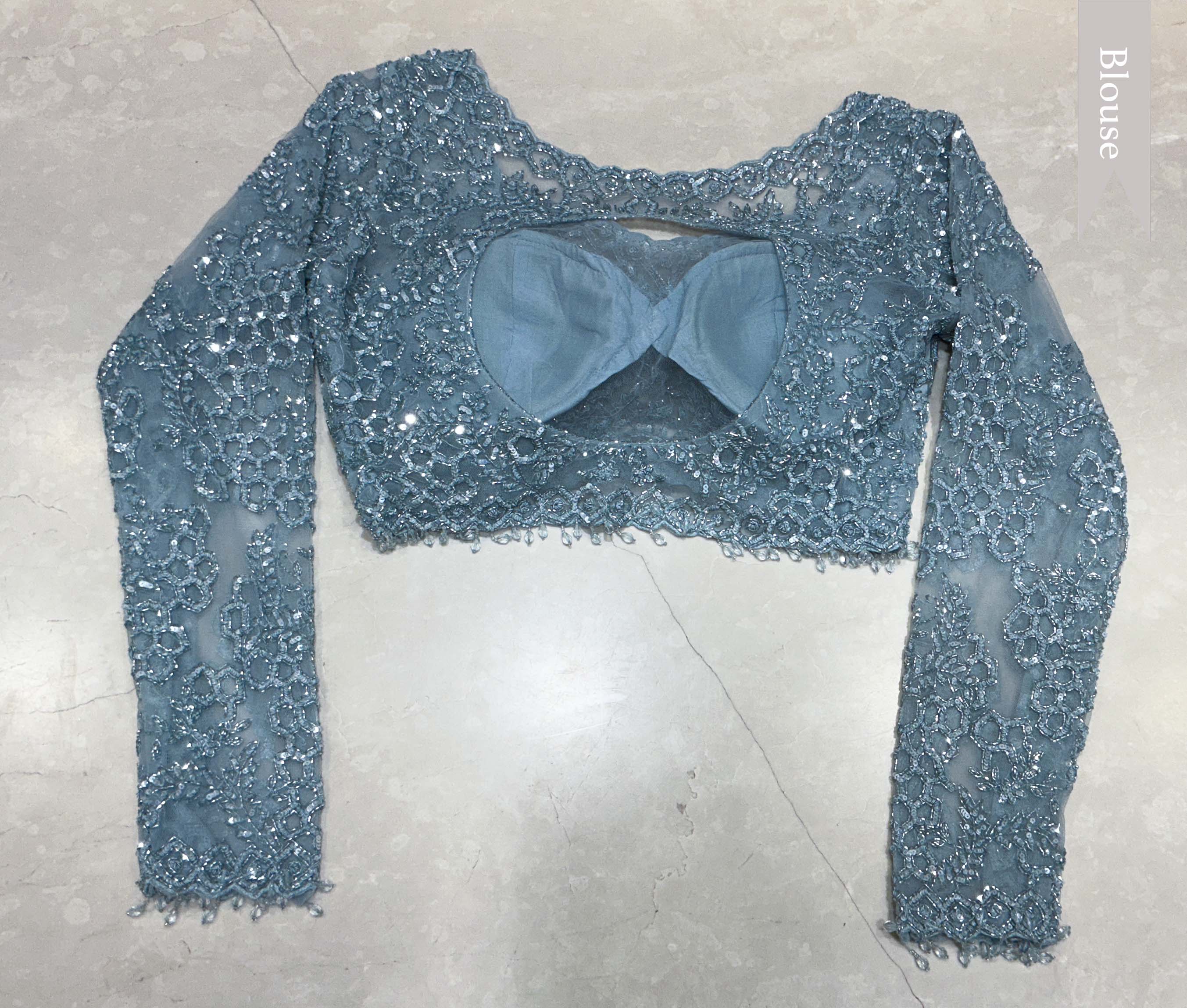 Ice Blue Net Designer Saree
