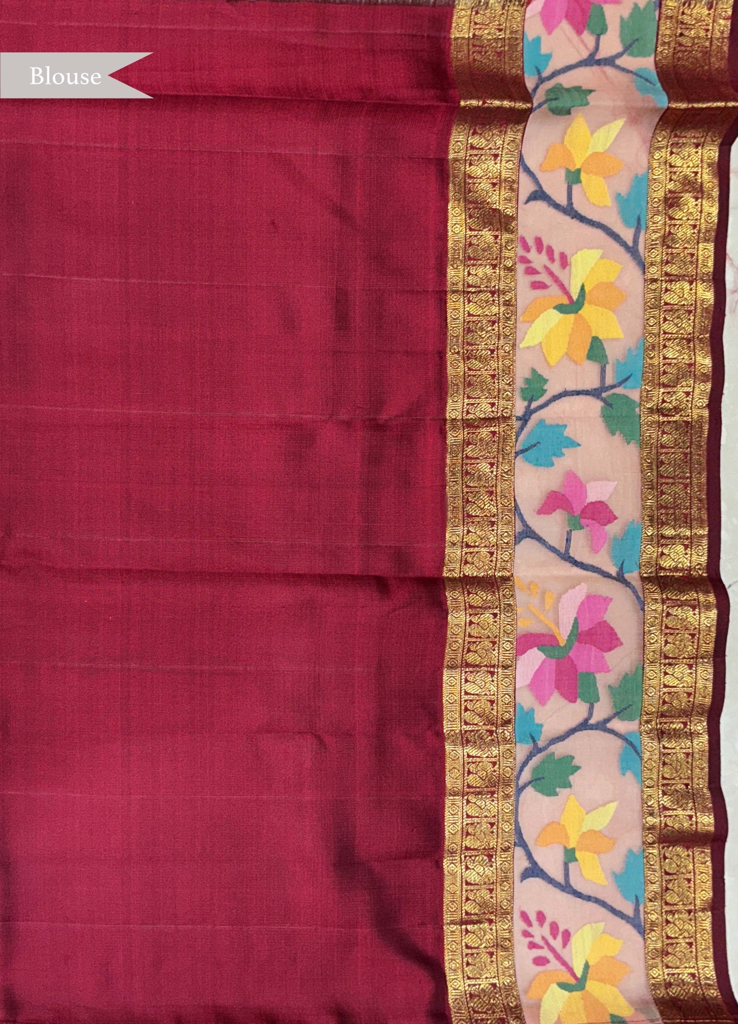 Maroon Kanchivaram Silk Fusion Saree