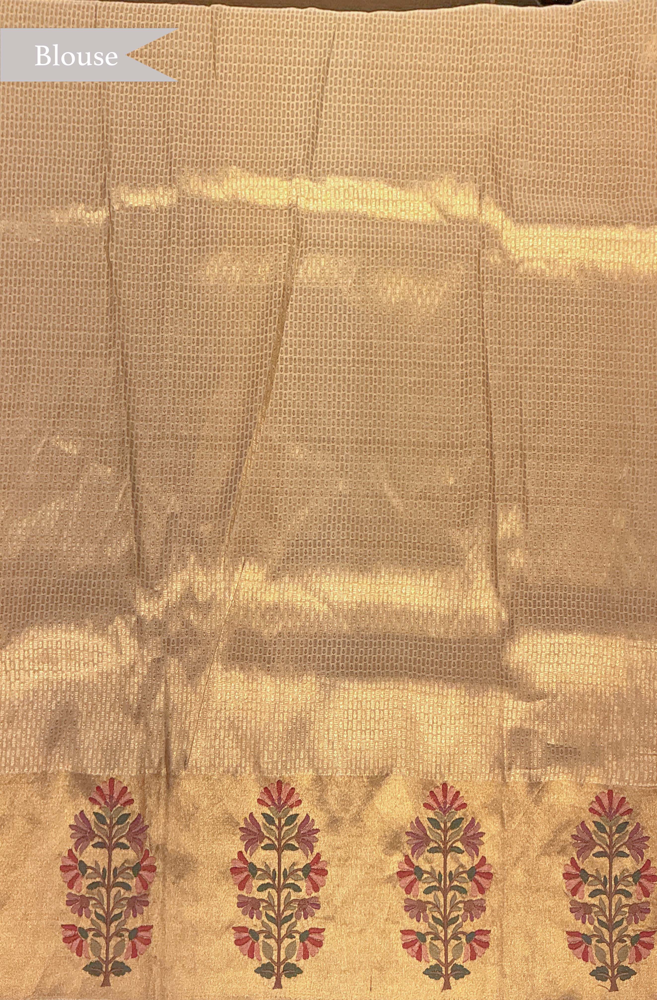 Rose Gold Tissue Kanchivaram Silk Saree with Thread Motifs