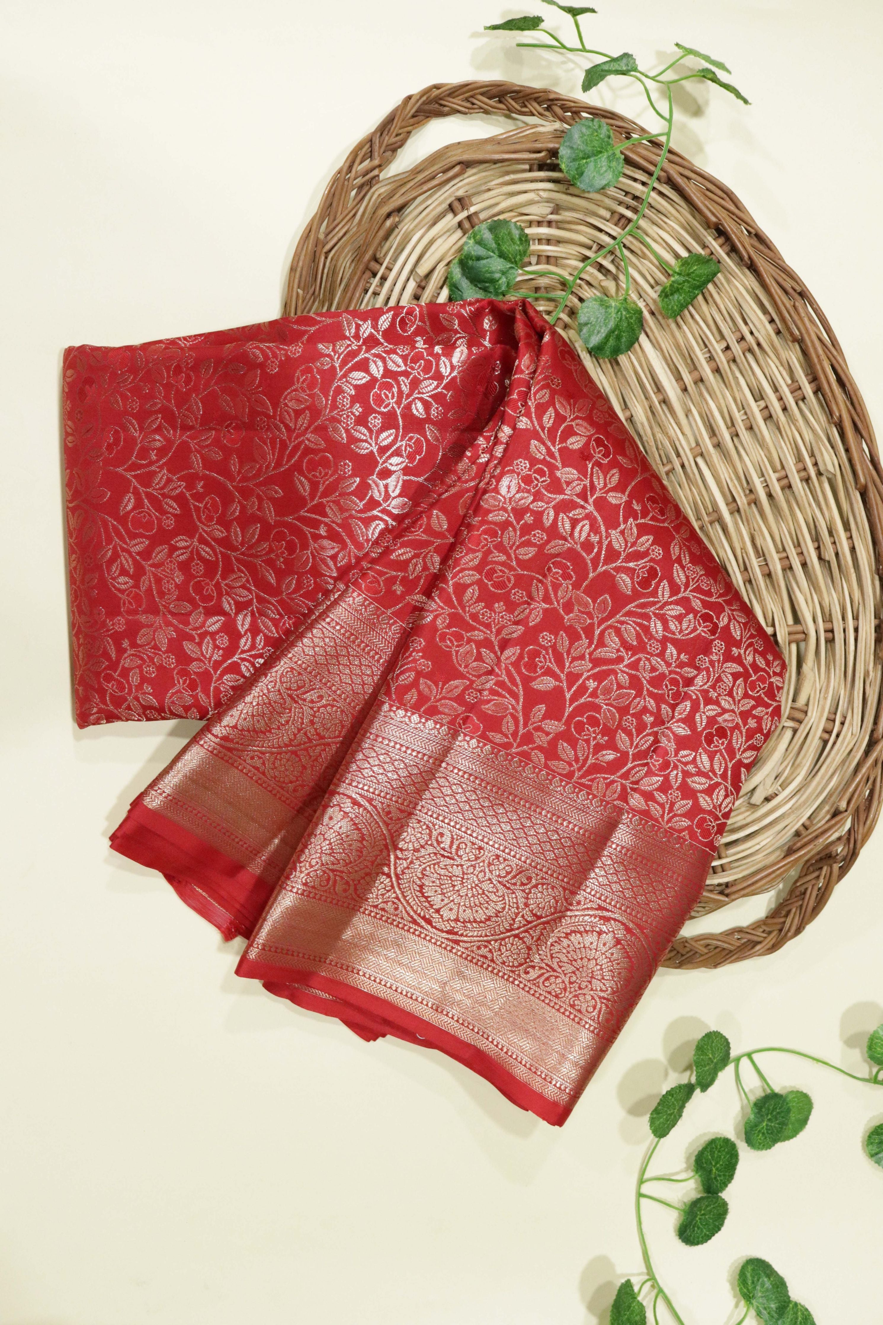 Red Jaal Woven Kanchipuram Silk Saree - Mokshaa