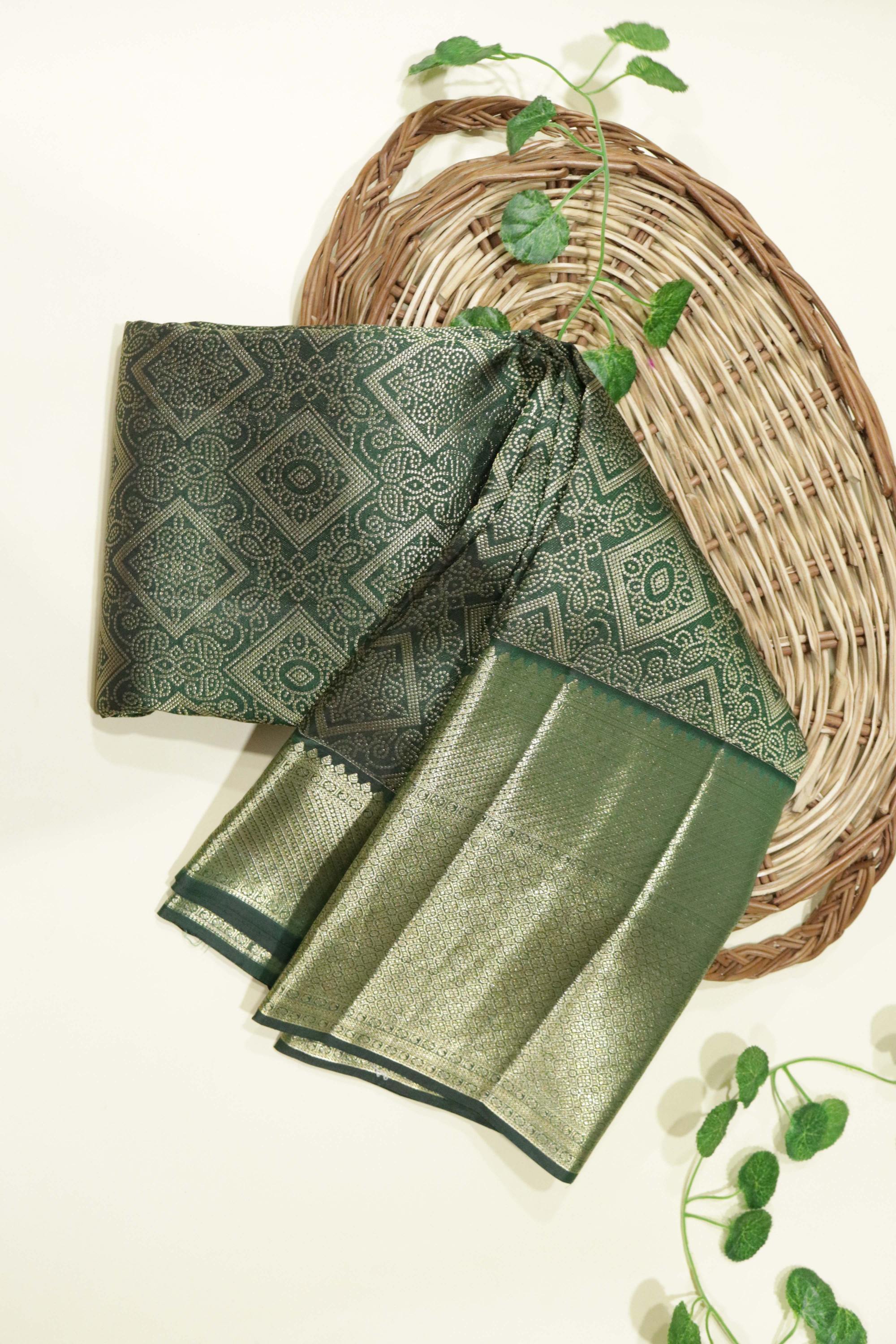 Bottle Green Kanchipuram Silk Saree