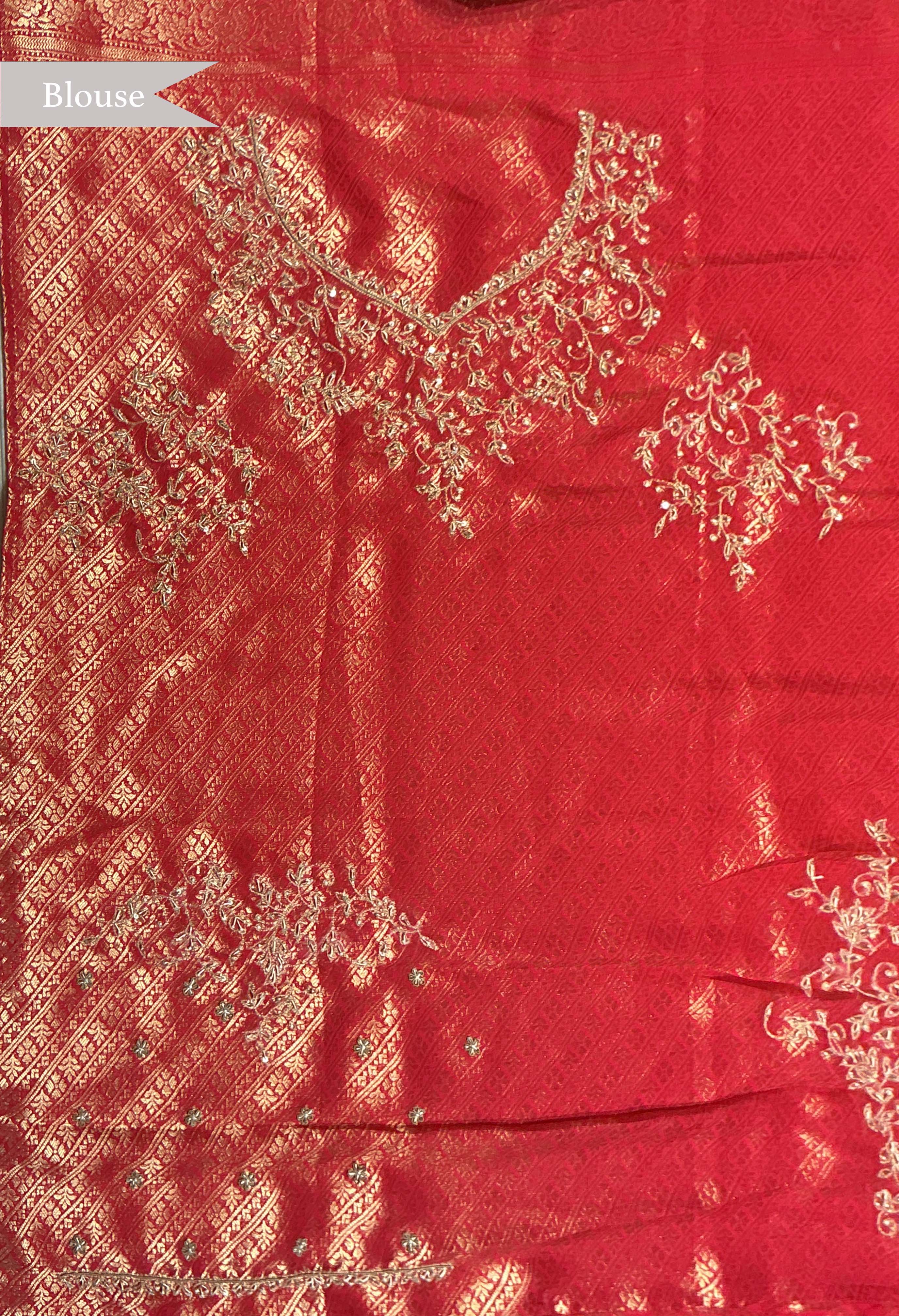 Red Banarasi silk Saree with Zari & Zardozi Border