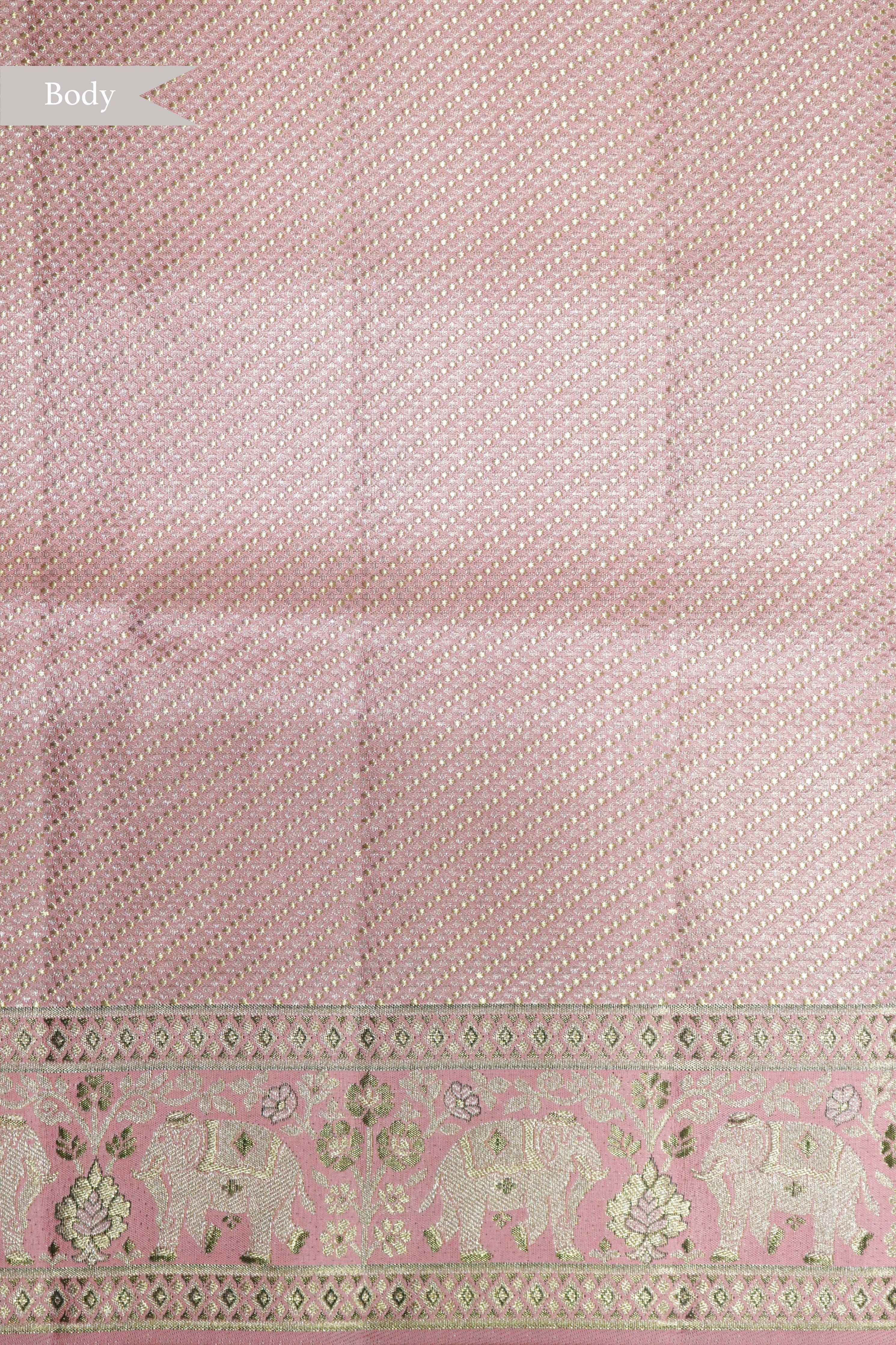 Peach Kanchipuram Tissue Silk Saree with Figure Border - Mokshaa