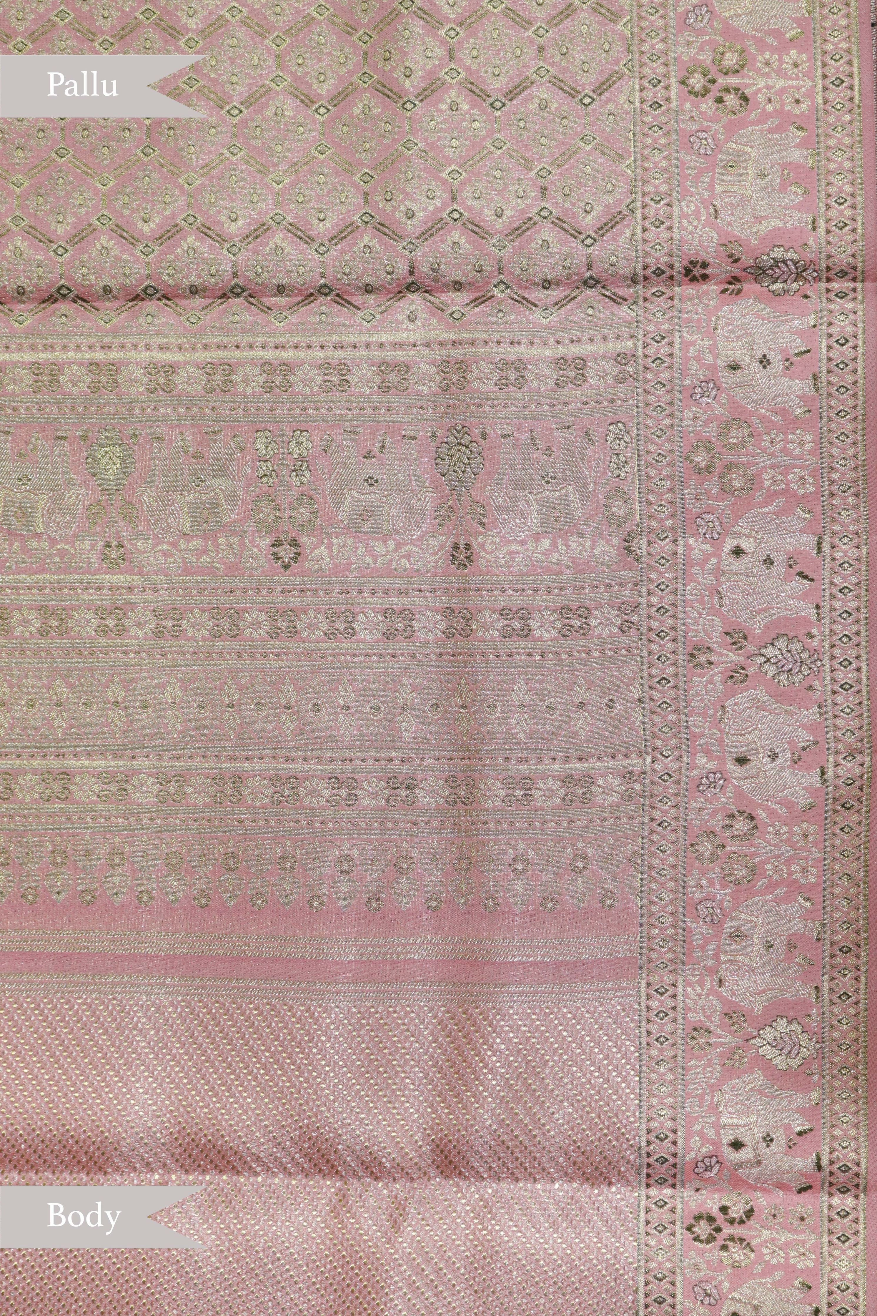 Peach Kanchipuram Tissue Silk Saree with Figure Border - Mokshaa