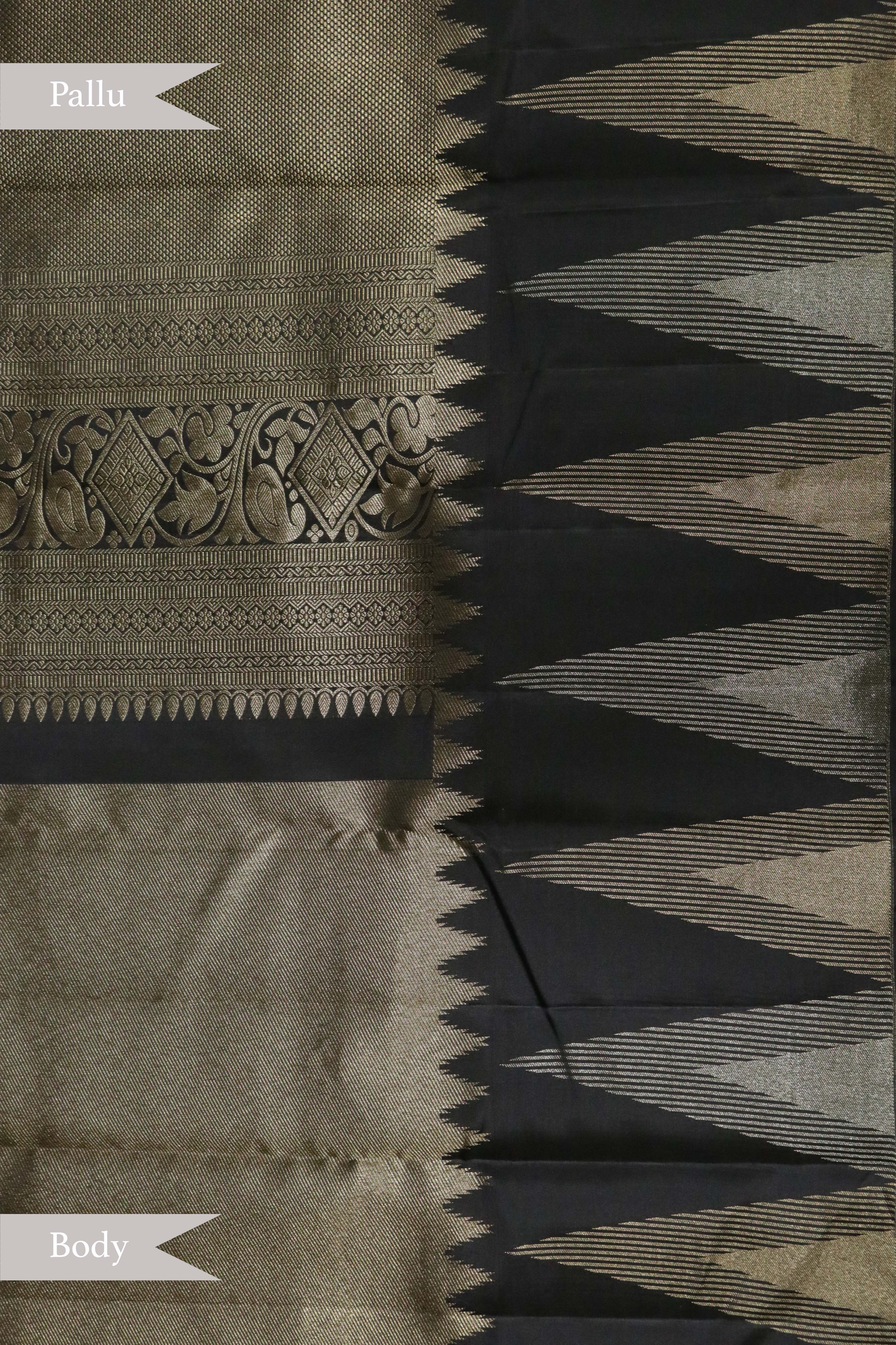 Gold and Black Tissue Kanchipuram Silk Saree with Temple Border