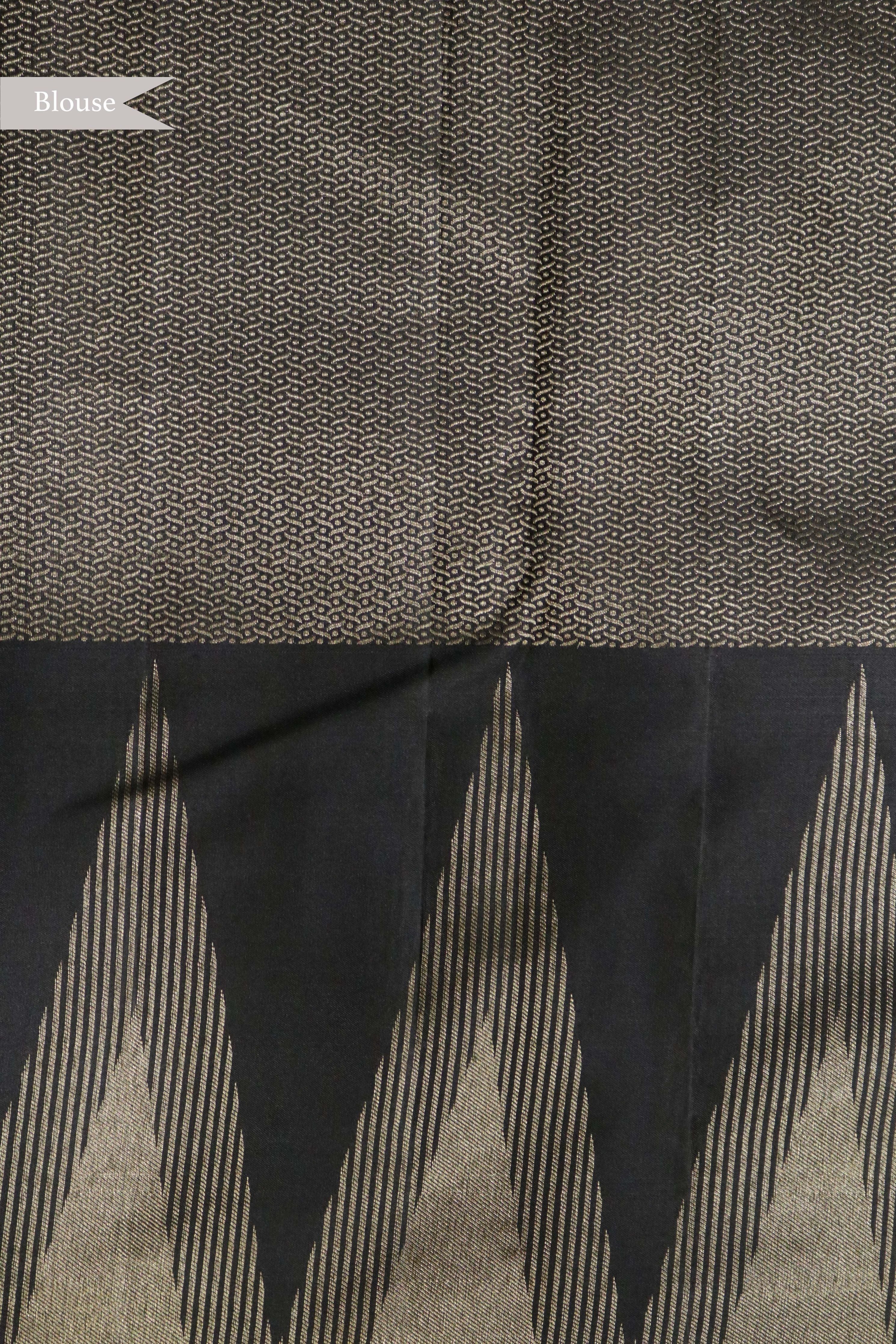 Gold and Black Tissue Kanchipuram Silk Saree with Temple Border - Mokshaa