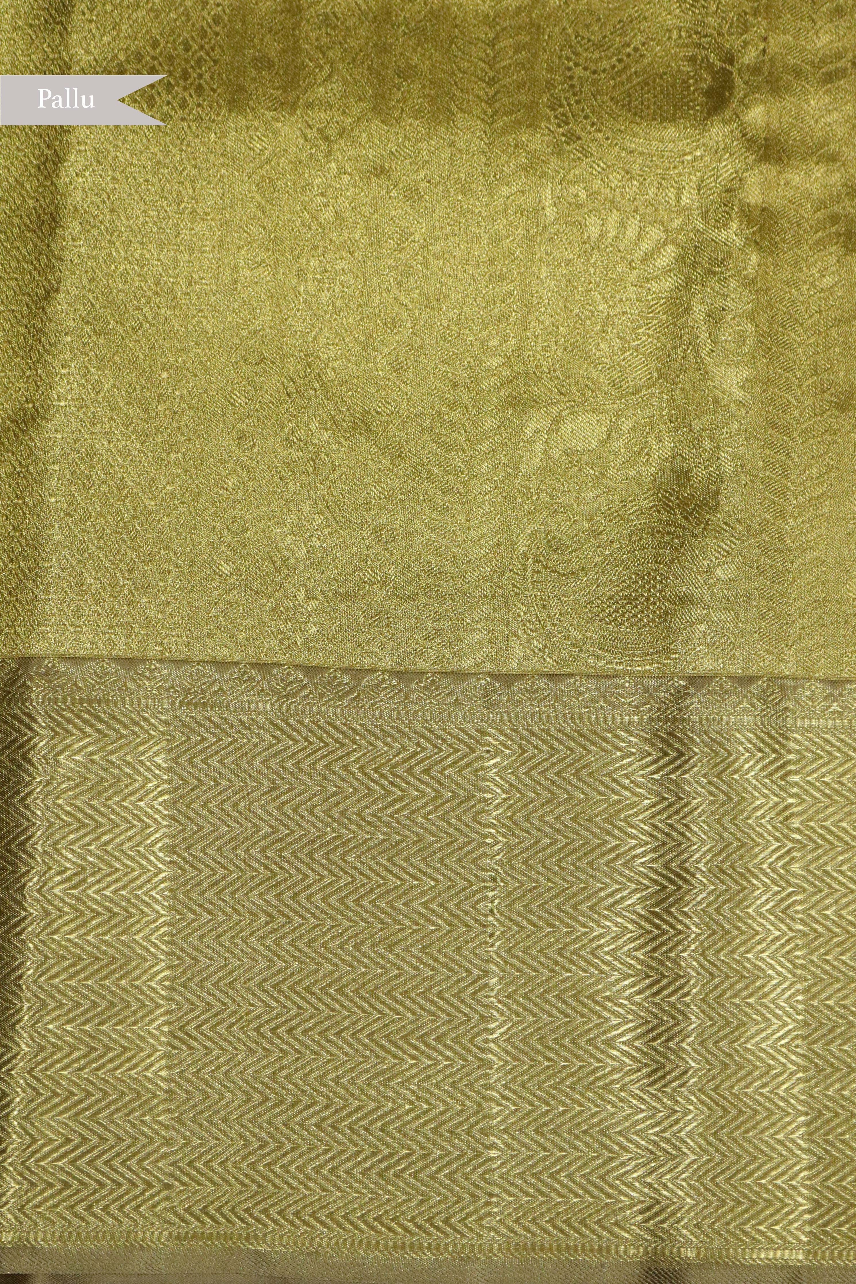 Green Kanchipuram Tissue Silk Saree with Gold Zari Border - Mokshaa