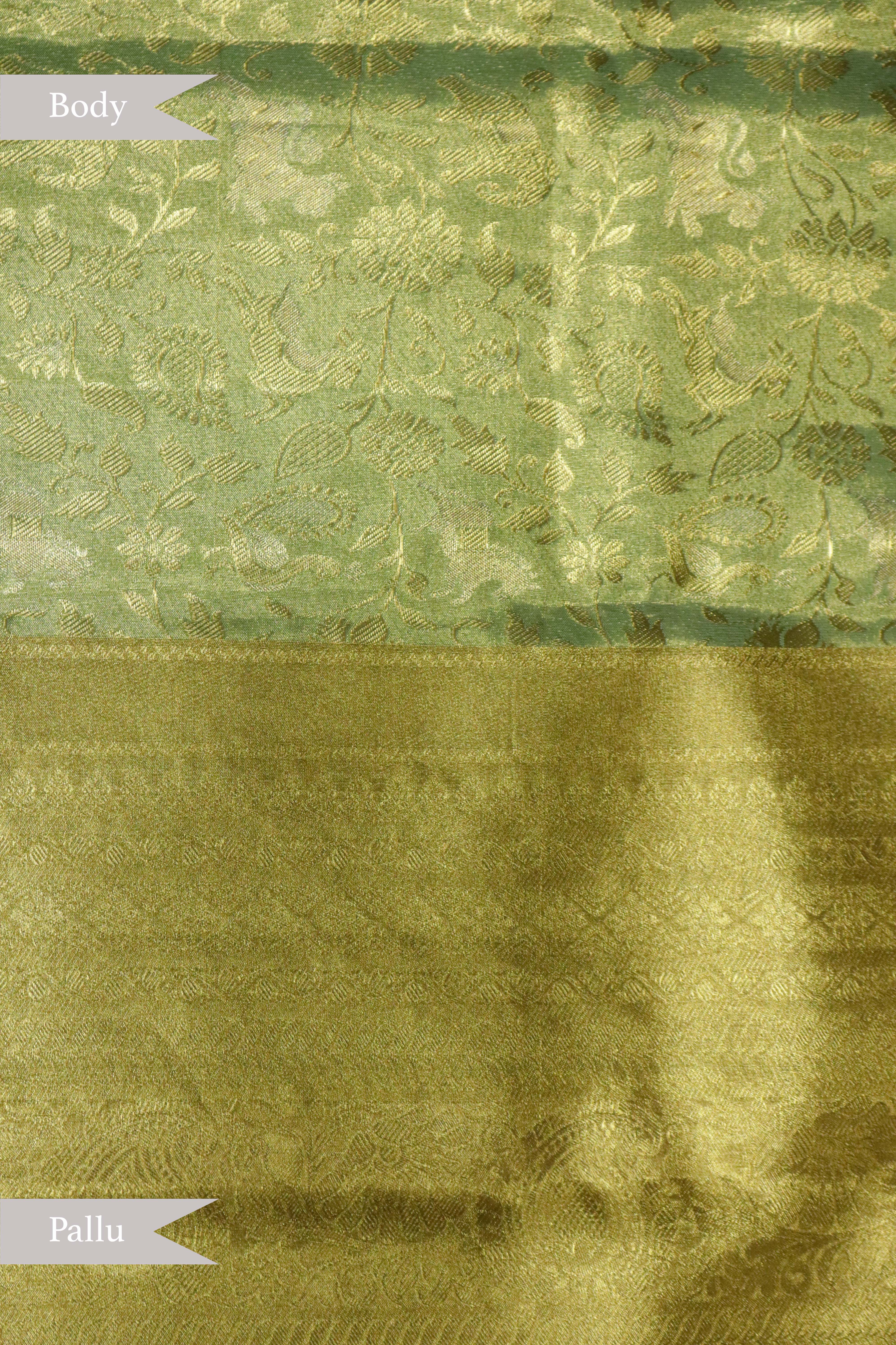 Green Kanchipuram Tissue Silk Saree with Gold Zari Border