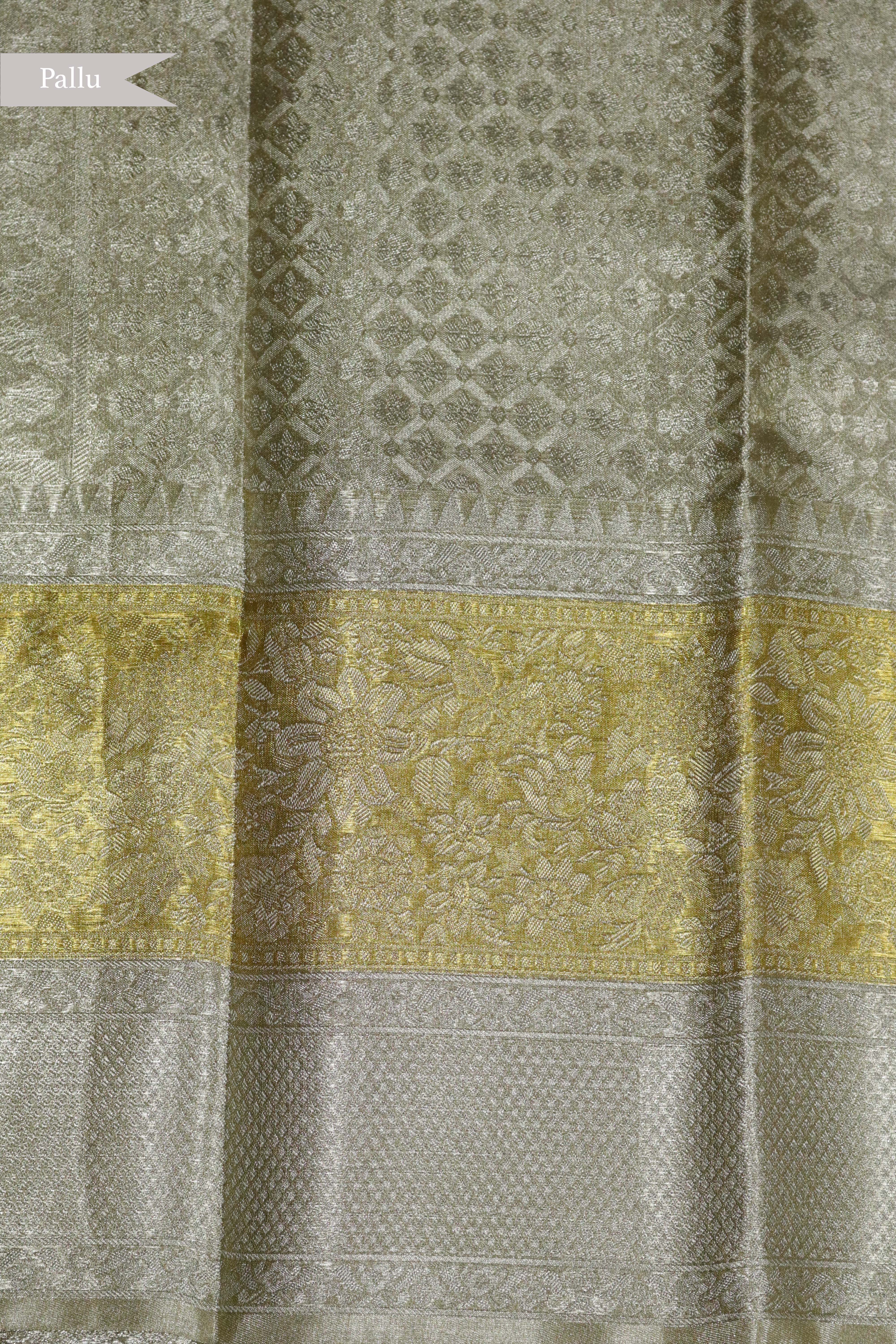 Silver Kanchipuram Tissue Silk Saree with Gold Border