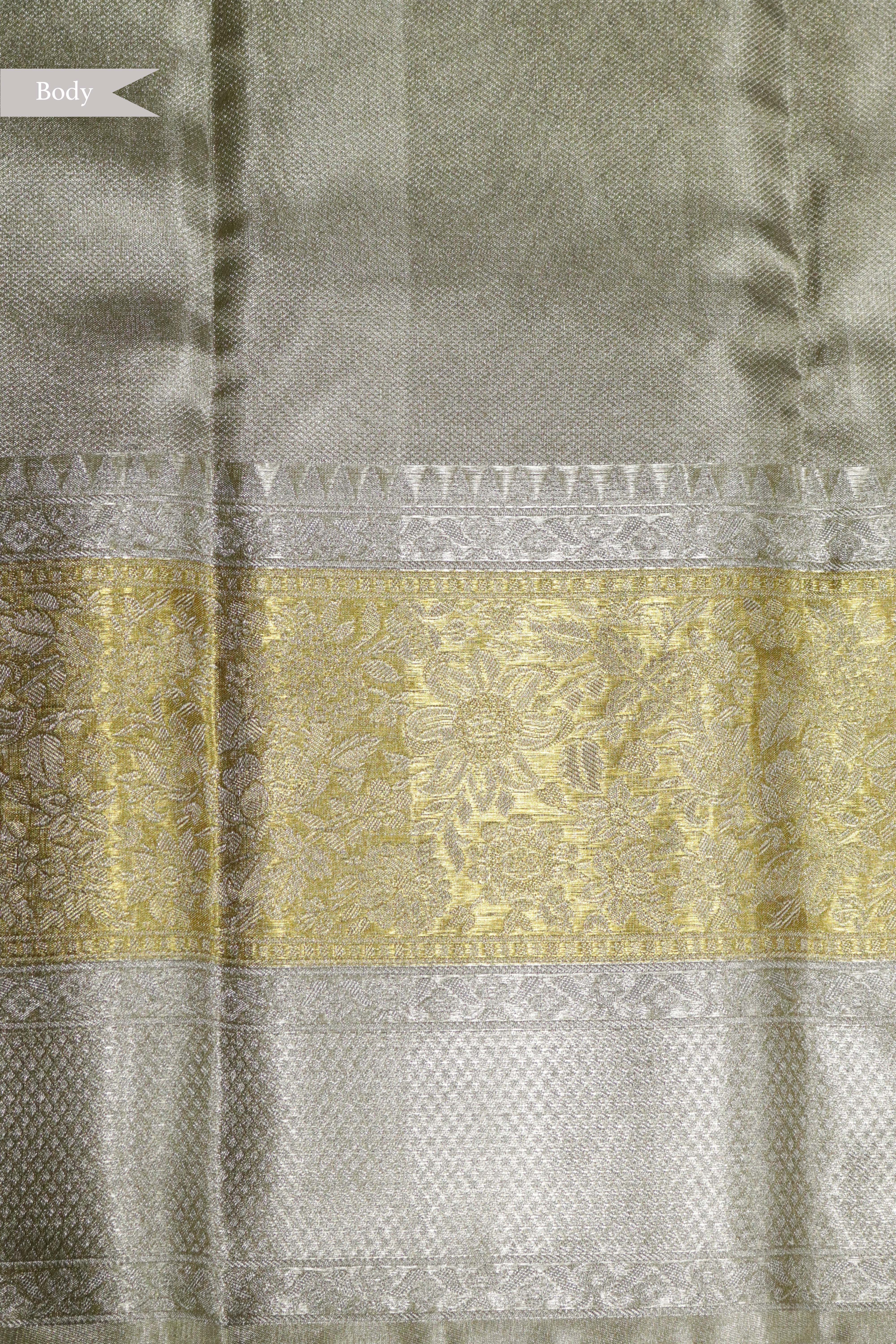 Silver Kanchipuram Tissue Silk Saree with Gold Border