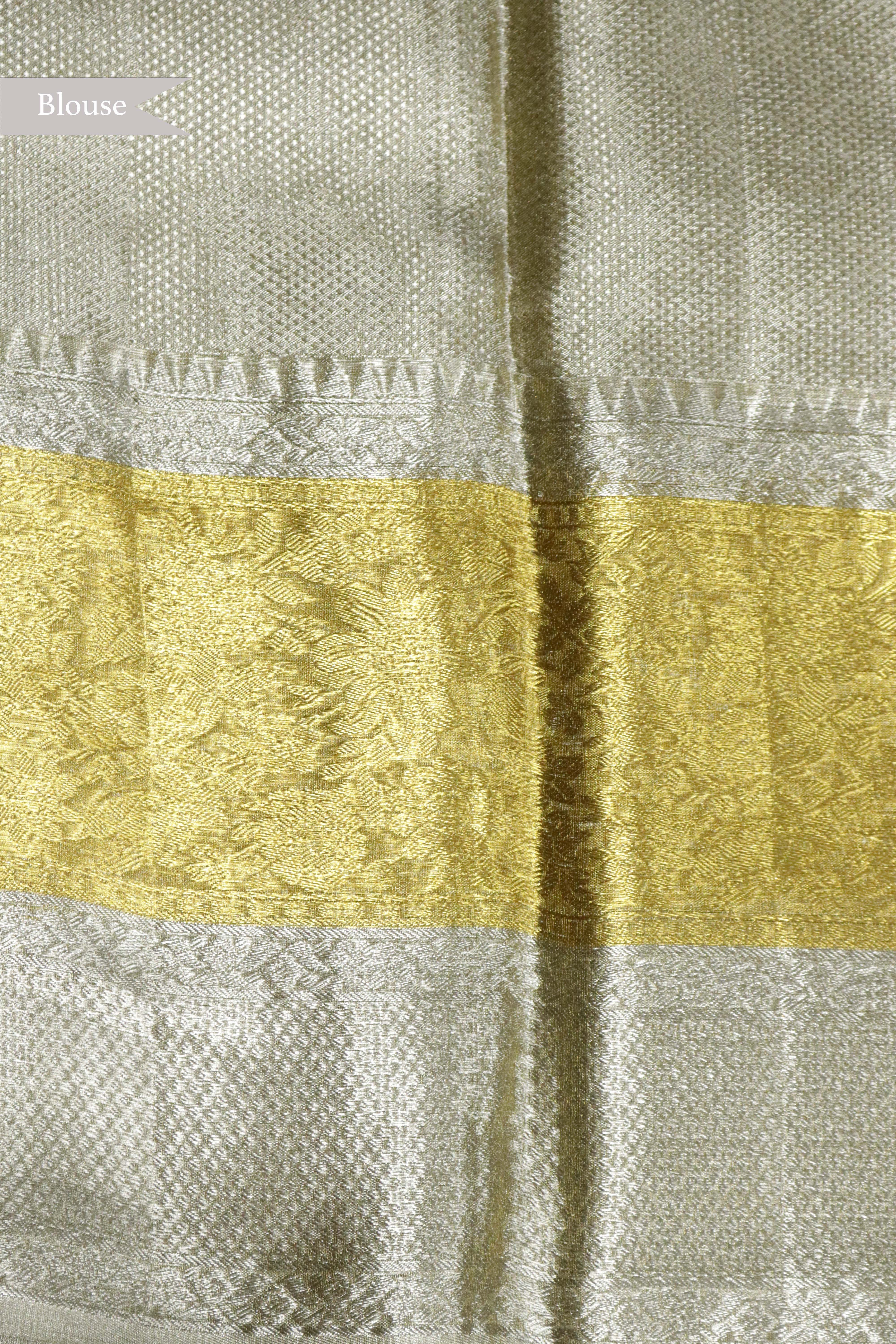 Silver Kanchipuram Tissue Silk Saree with Gold Border